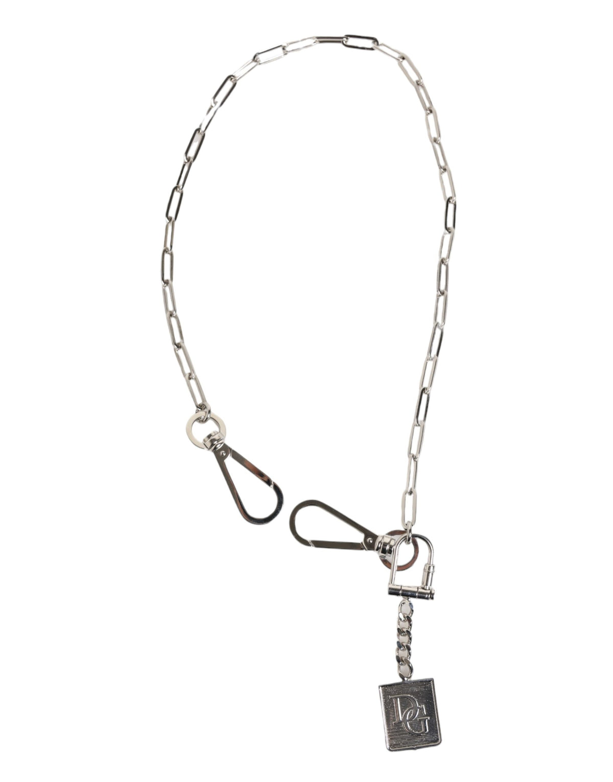 Elevate your style with the Dolce & Gabbana Silver Tone Metal Chain DG Logo Pendant Necklace, a luxurious blend of Zamak and brass that embodies Italian craftsmanship and sophistication.