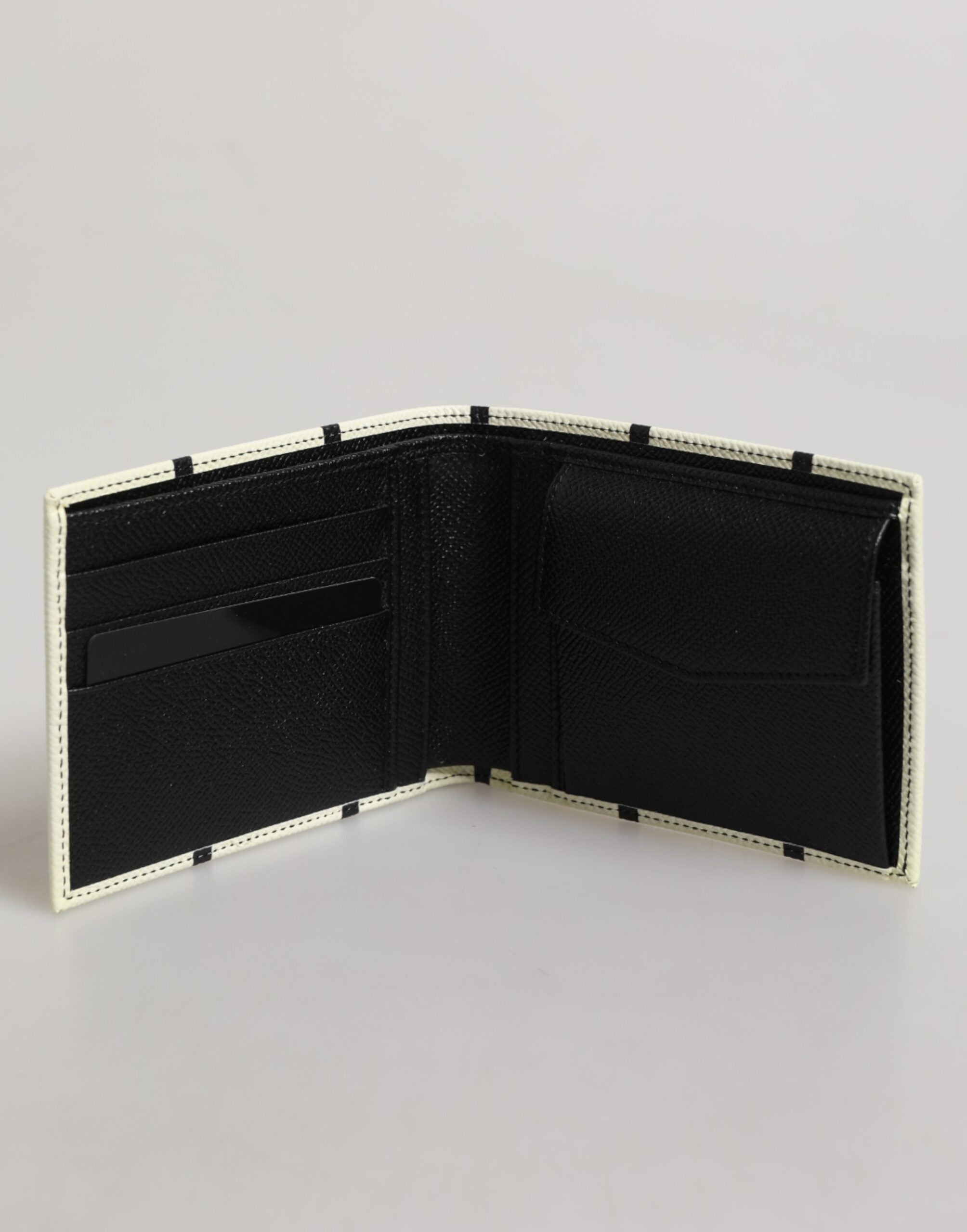 Dolce & Gabbana White Leather DG Crown Royals Bifold Card Holder Wallet