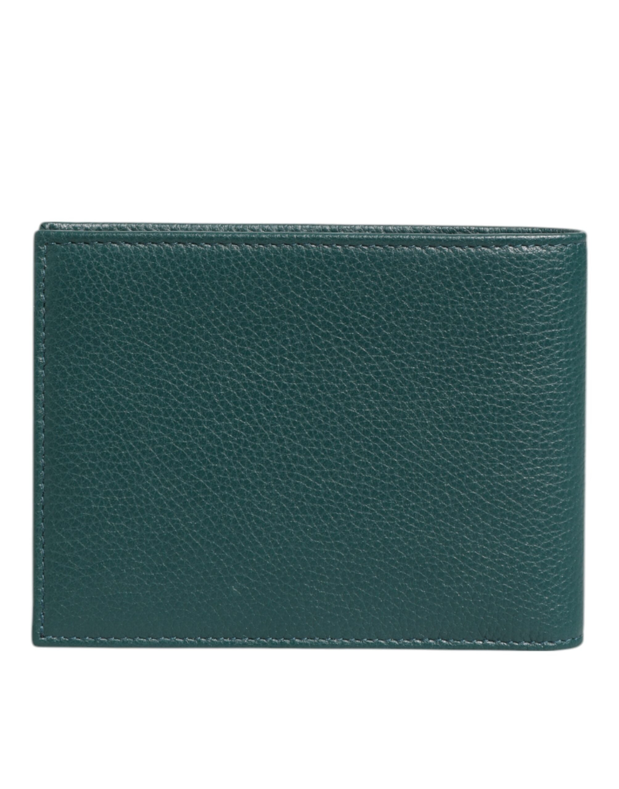 Dolce & Gabbana Green Leather DG Logo Plaque Bifold Card Holder Wallet