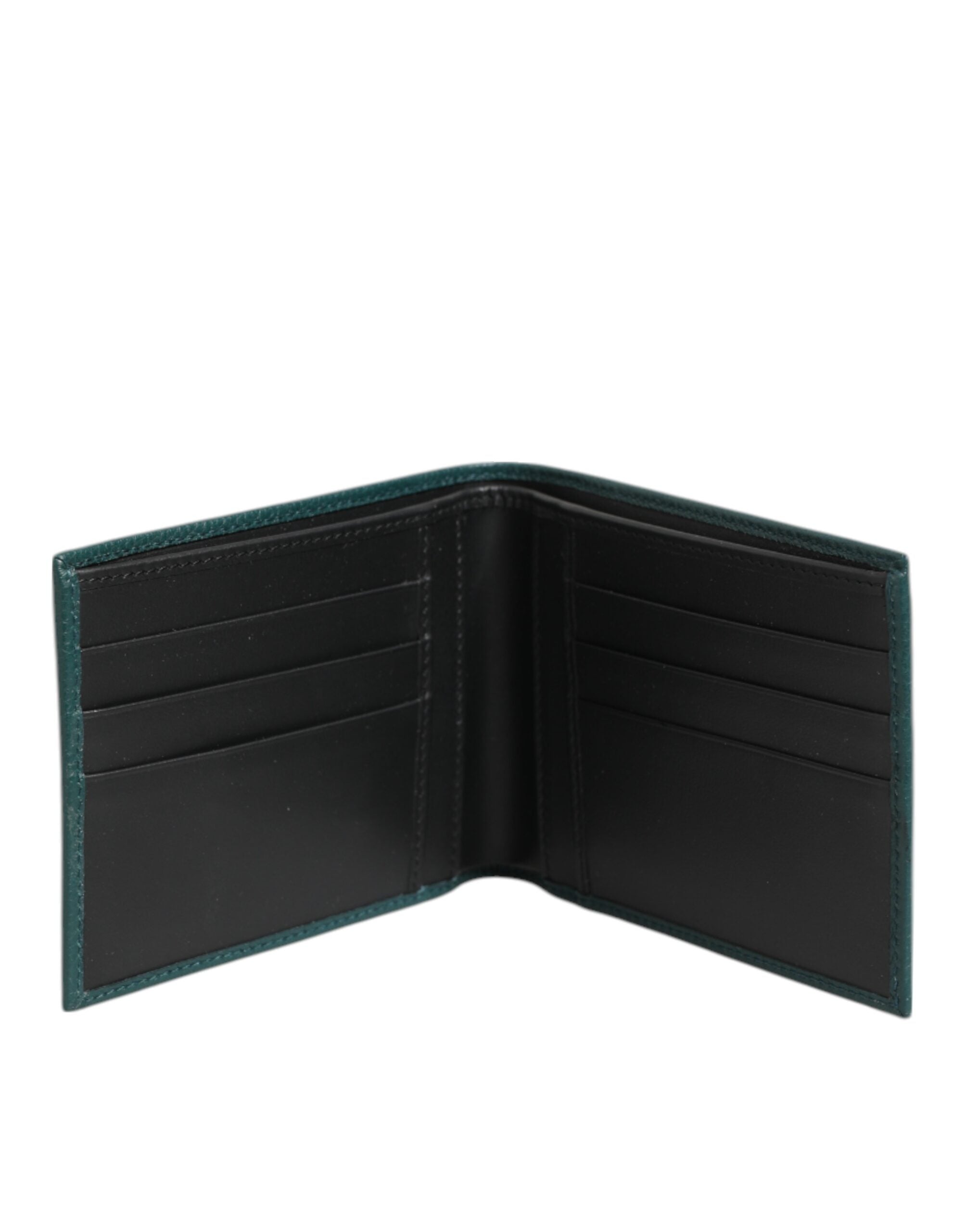Dolce & Gabbana Green Leather DG Logo Plaque Bifold Card Holder Wallet