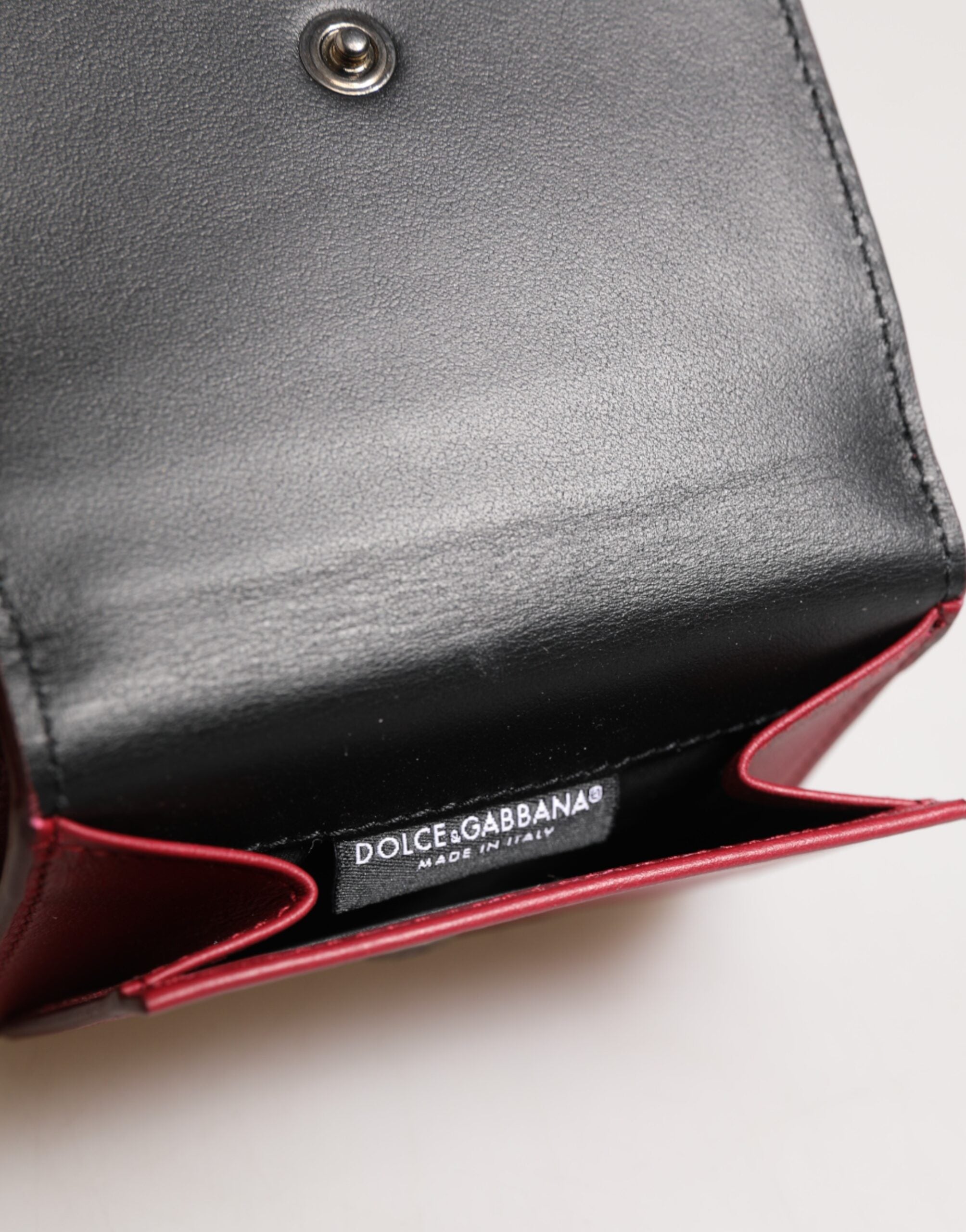 Dolce & Gabbana Red Leather Bold Logo Print Trifold Card Holder Wallet