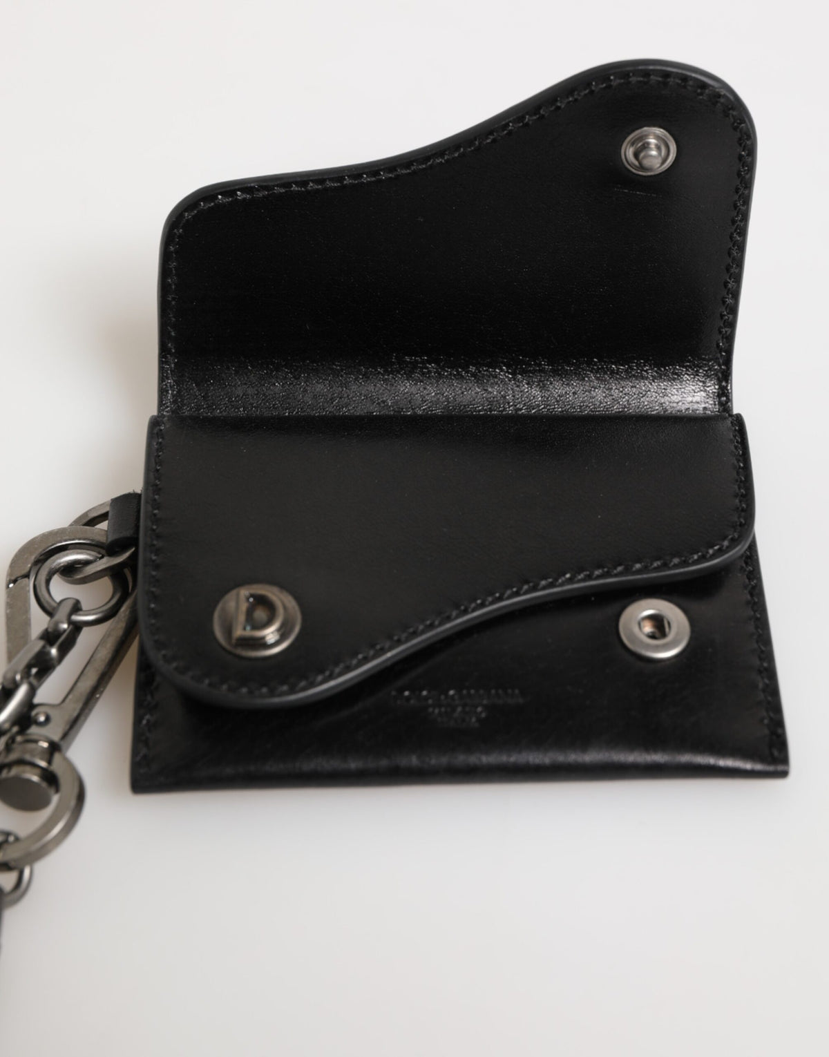 Dolce & Gabbana Black Cavallo Leather Bifold Wallet Chain