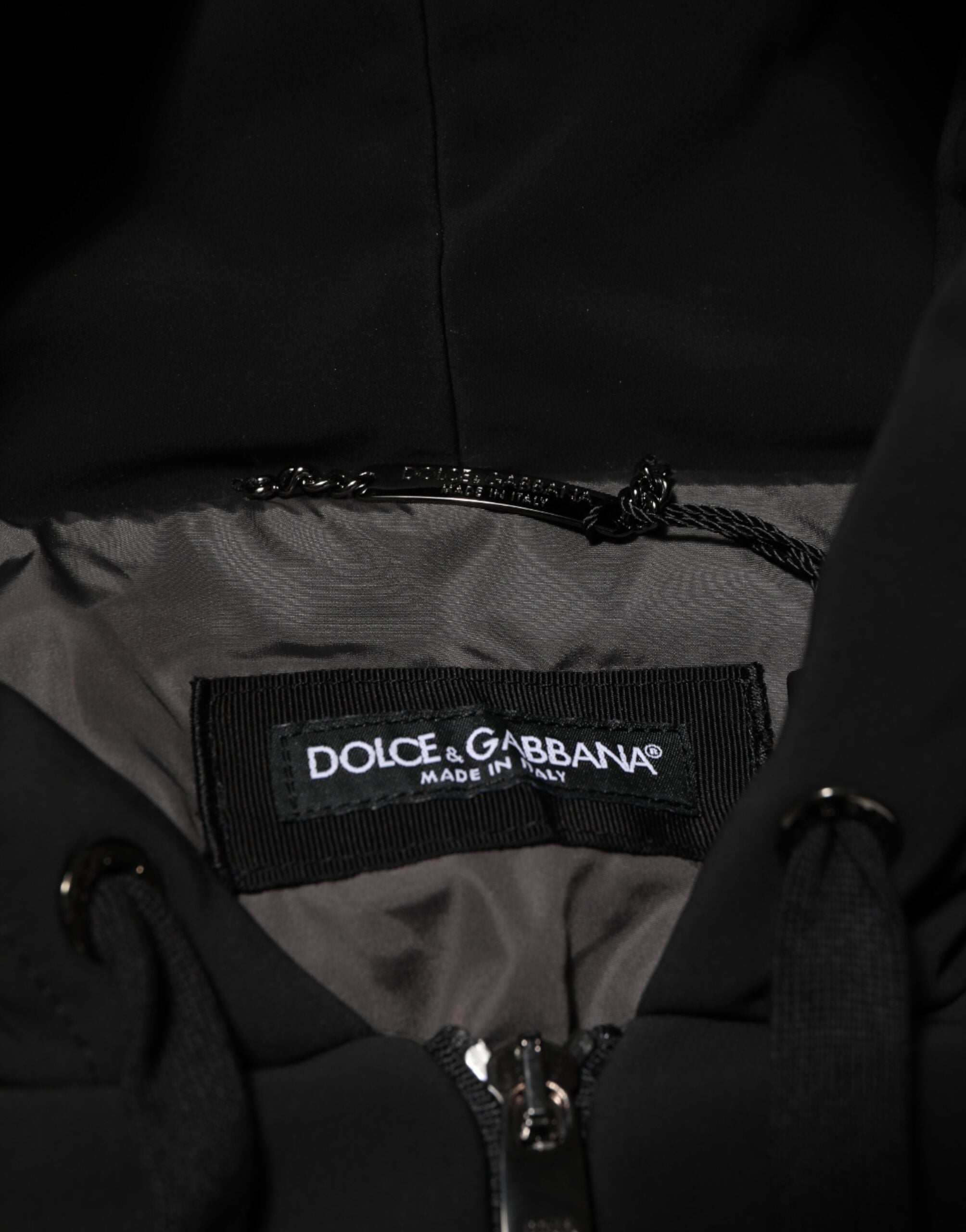Dolce & Gabbana Black Cotton Quilted Studded Sleeve Hoodie Jacket