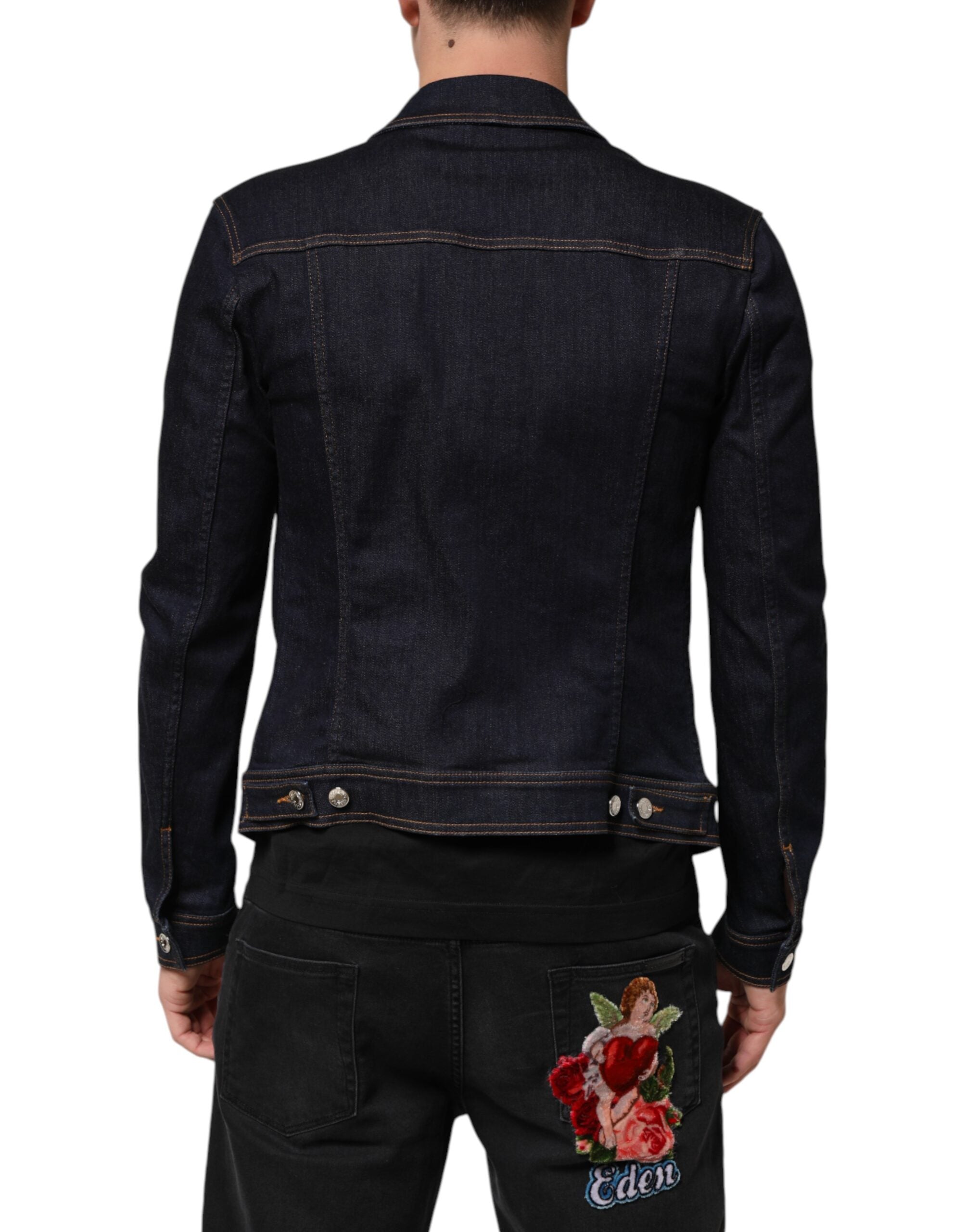 Dolce & Gabbana Indigo Blue Denim Slim Fit Logo Patch Jacket