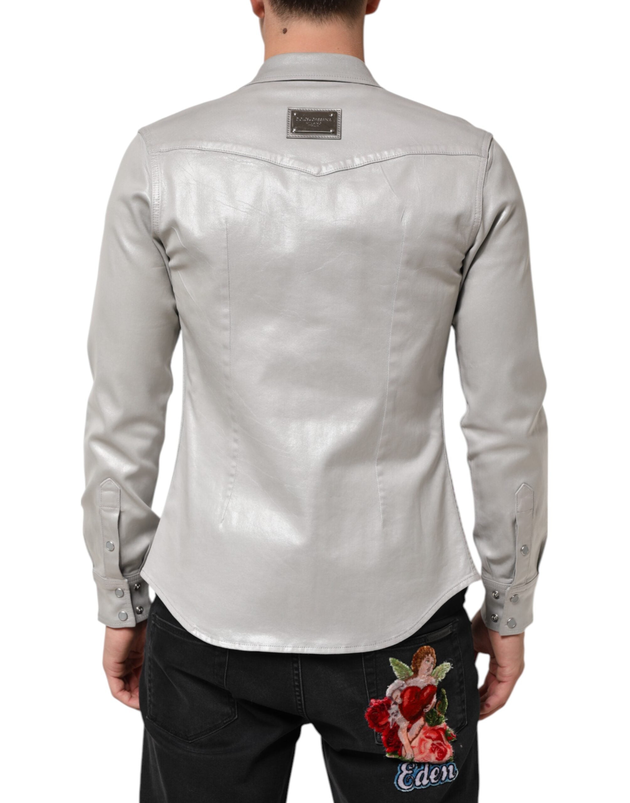 Dolce & Gabbana Metallic Gray Cotton Button Down Men Shirt