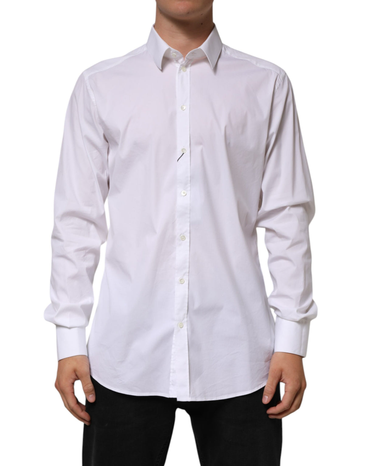 Dolce & Gabbana White Cotton GOLD Long Sleeves Formal Shirt