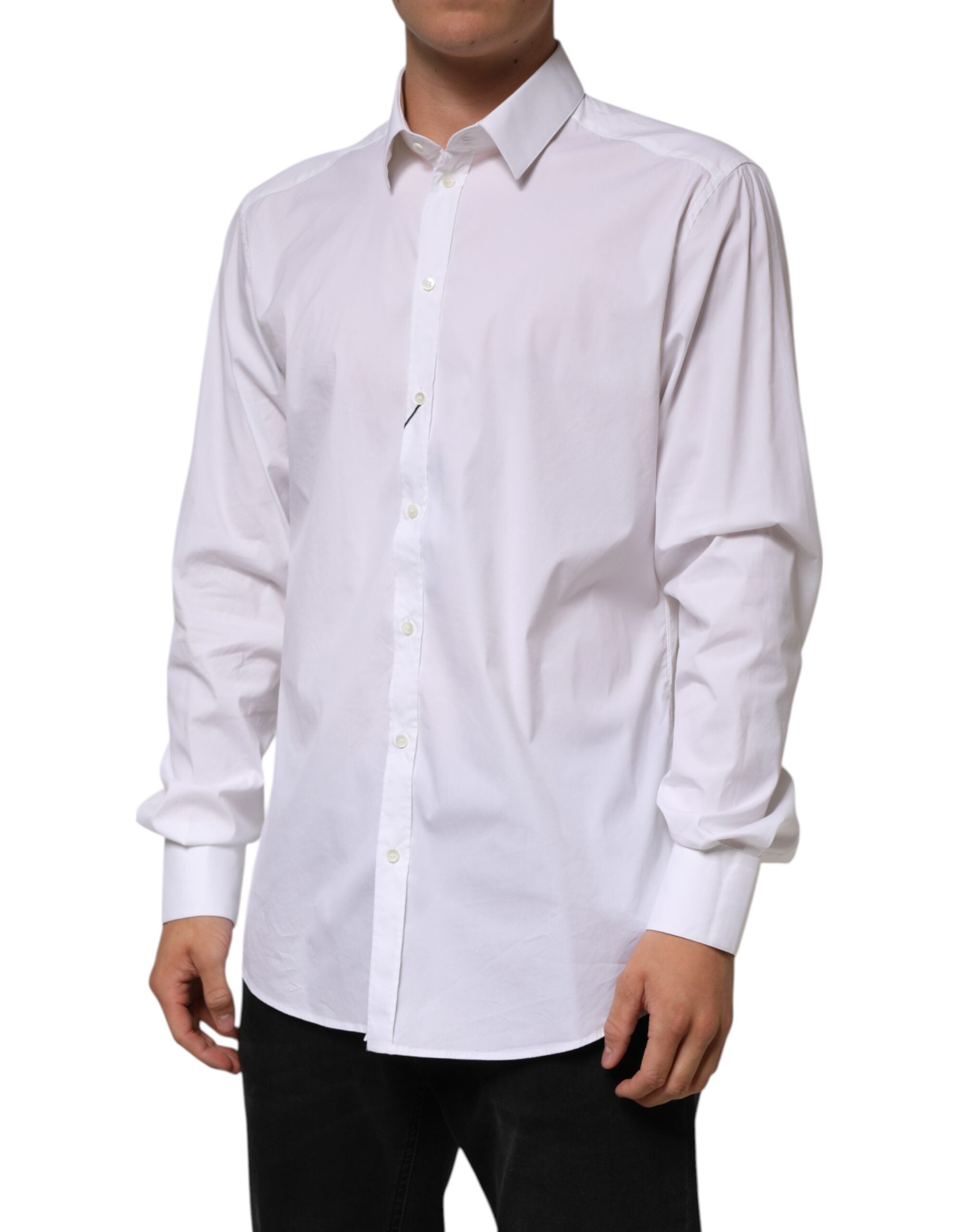Dolce & Gabbana White Cotton GOLD Long Sleeves Formal Shirt