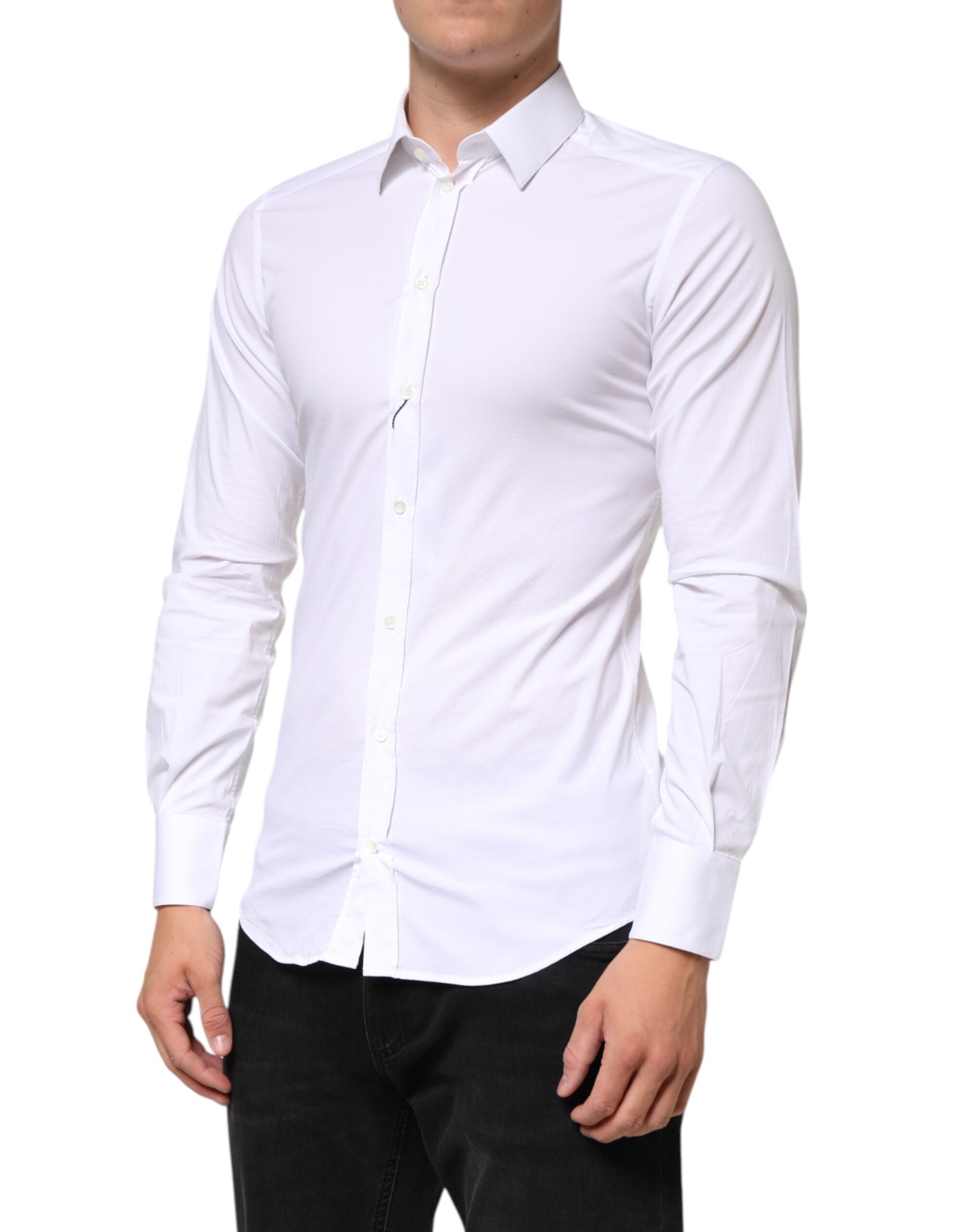 Dolce & Gabbana White GOLD Cotton Long Sleeves Dress Men Shirt