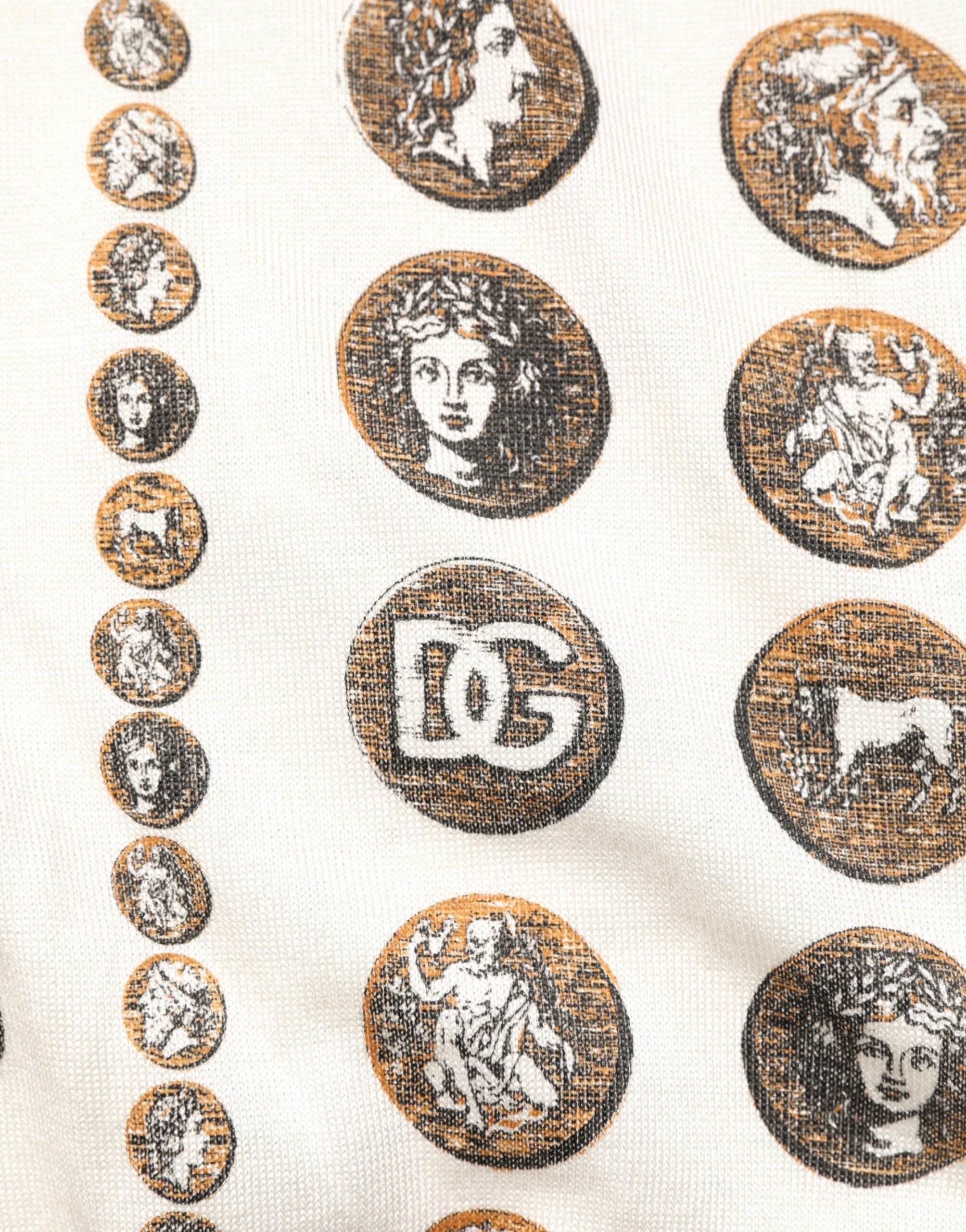 Indulge in the exquisite Dolce & Gabbana Silk Ivory Coin Print Polo T-shirt, a masterpiece of Italian craftsmanship that elevates your style with timeless elegance.