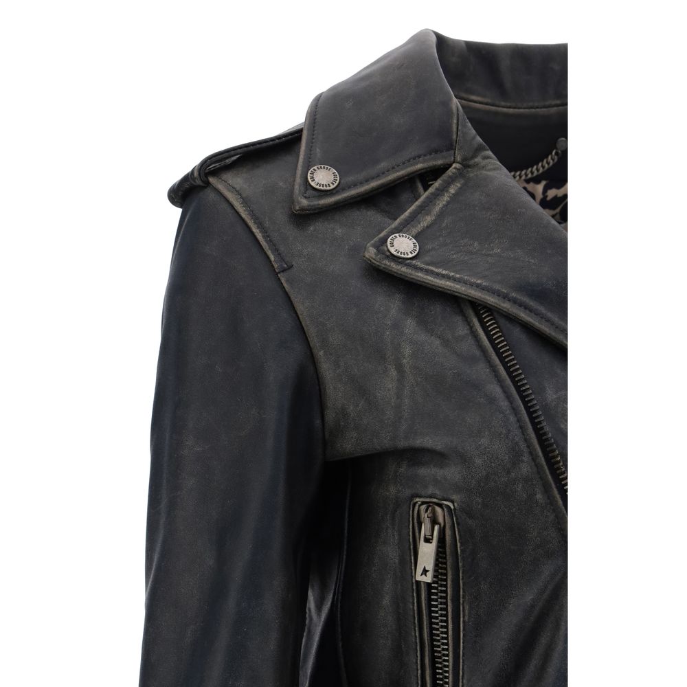 Golden Goose Black Calf Leather Bos Taurus Biker Jacket