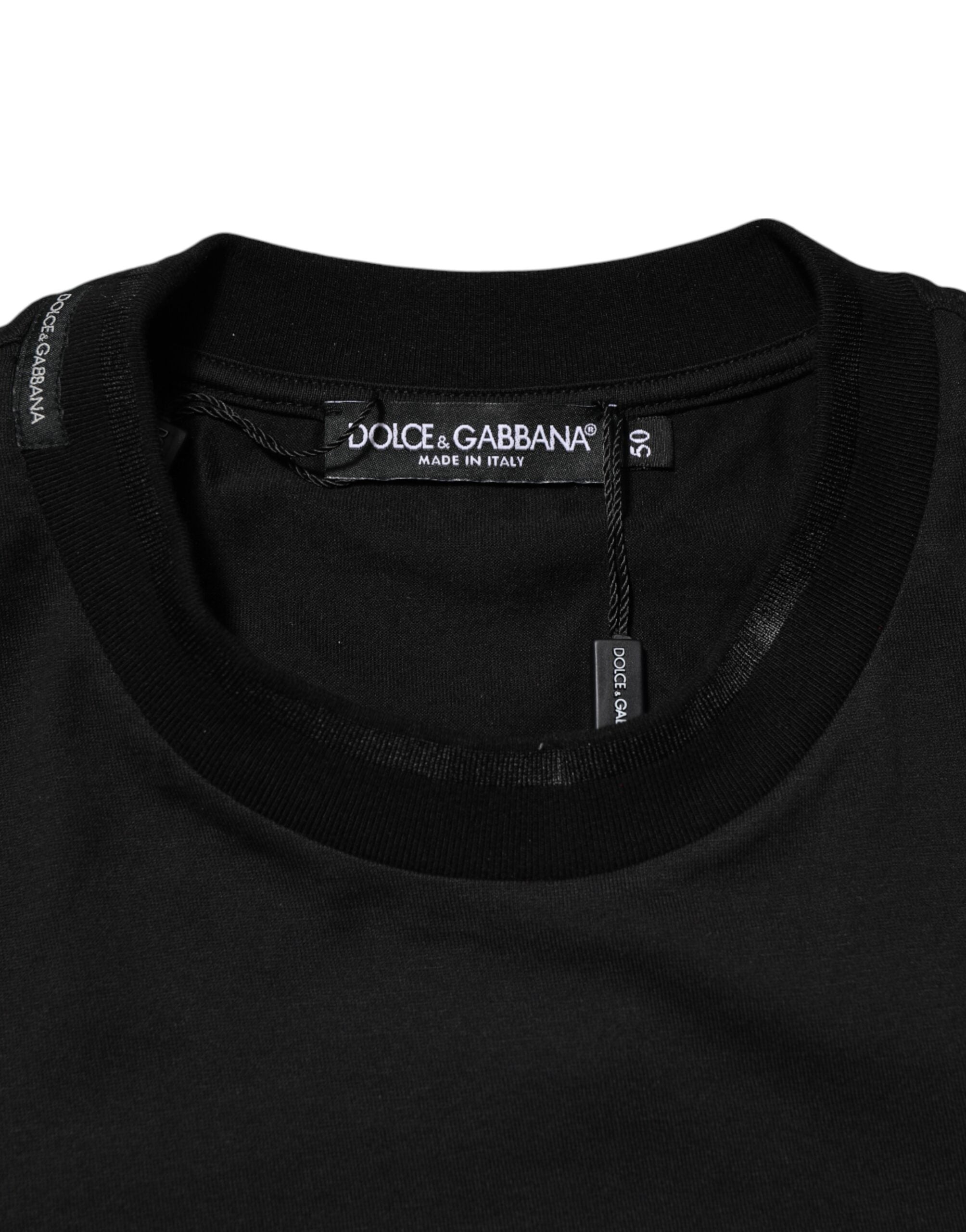 Dolce & Gabbana Black Cotton Embroidered DG Logo Pocket T-shirt