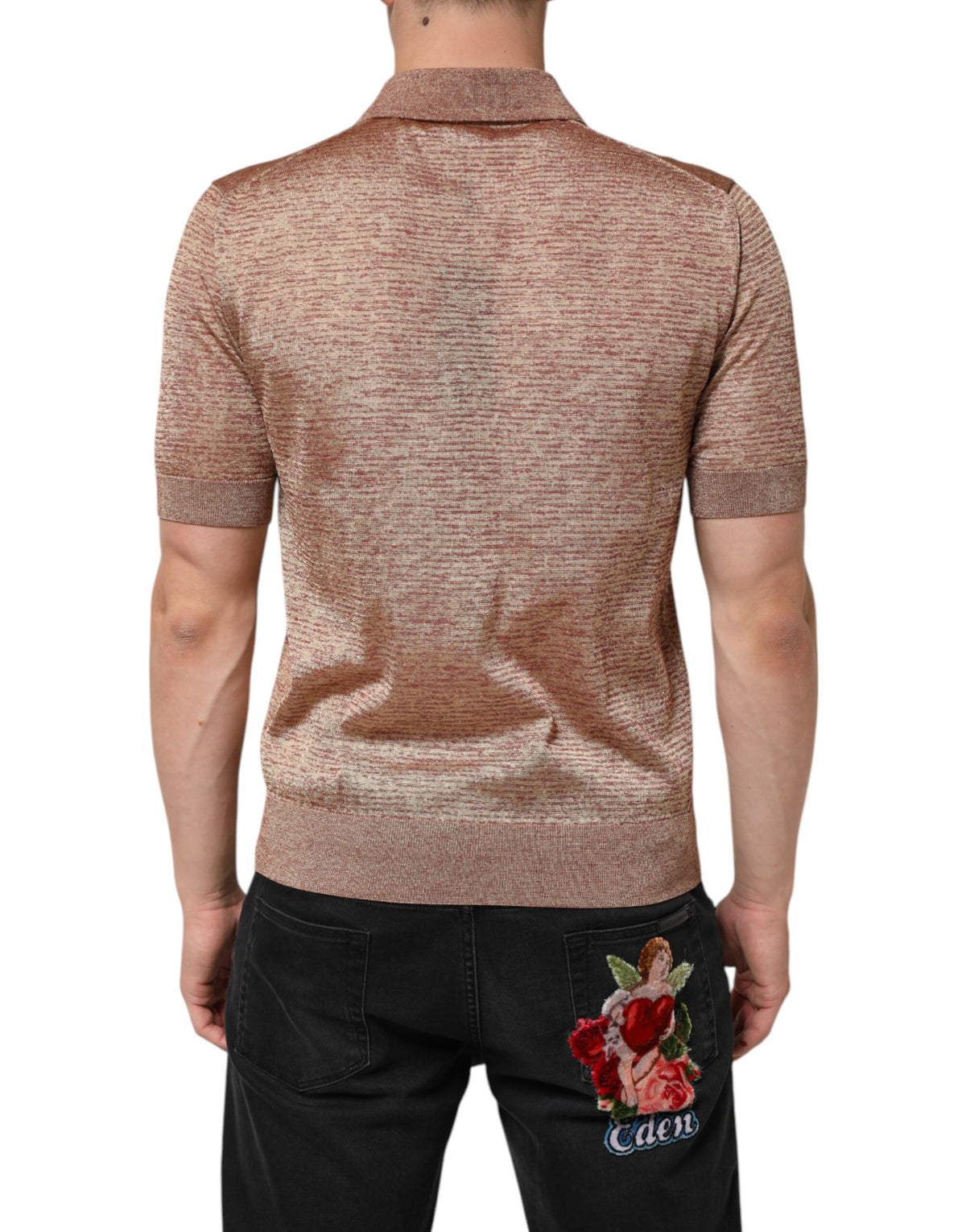 Elevate your wardrobe with the Dolce & Gabbana Brown Silk Textured Short Sleeve Polo, a luxurious blend of silk and cotton, embodying timeless elegance and exquisite craftsmanship.