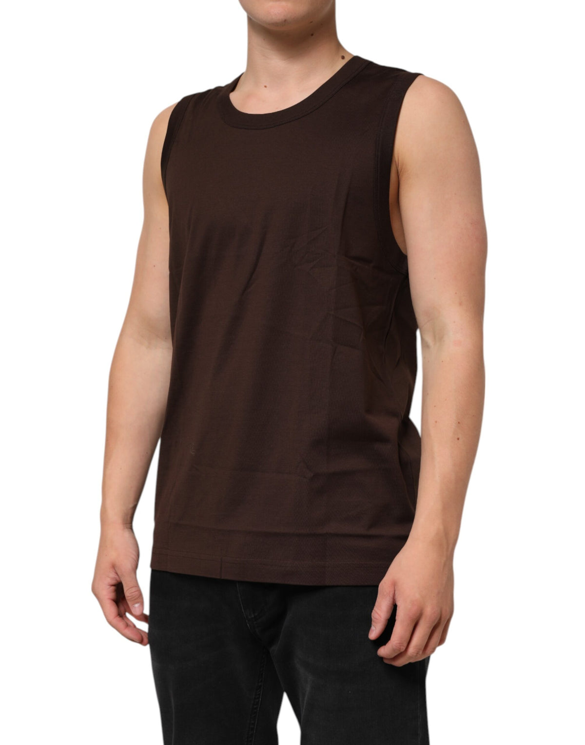 Dolce & Gabbana Brown Cotton Sleeveless Tank Top - Italian Luxury