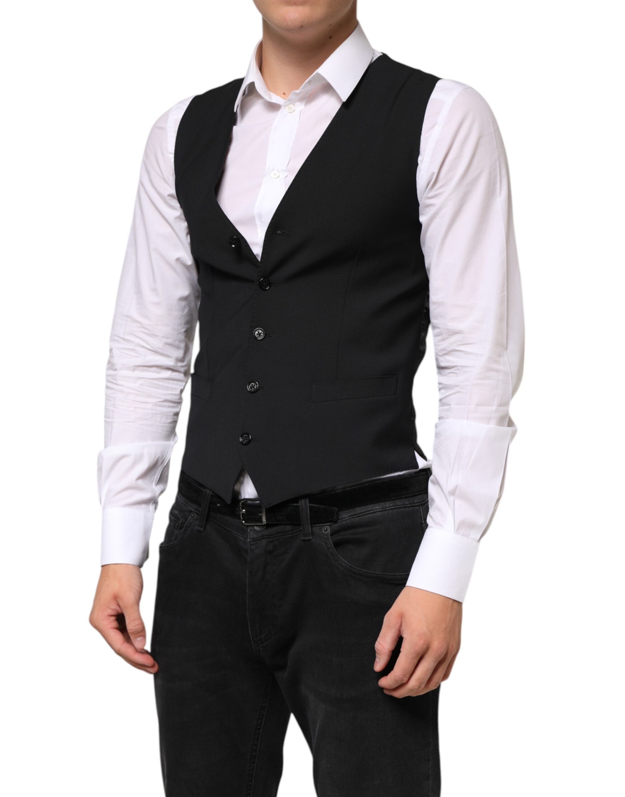 Indulge in the exquisite Dolce & Gabbana Black Wool Dress Waistcoat Vest, crafted in Italy from premium materials, embodying timeless elegance and sophisticated allure.