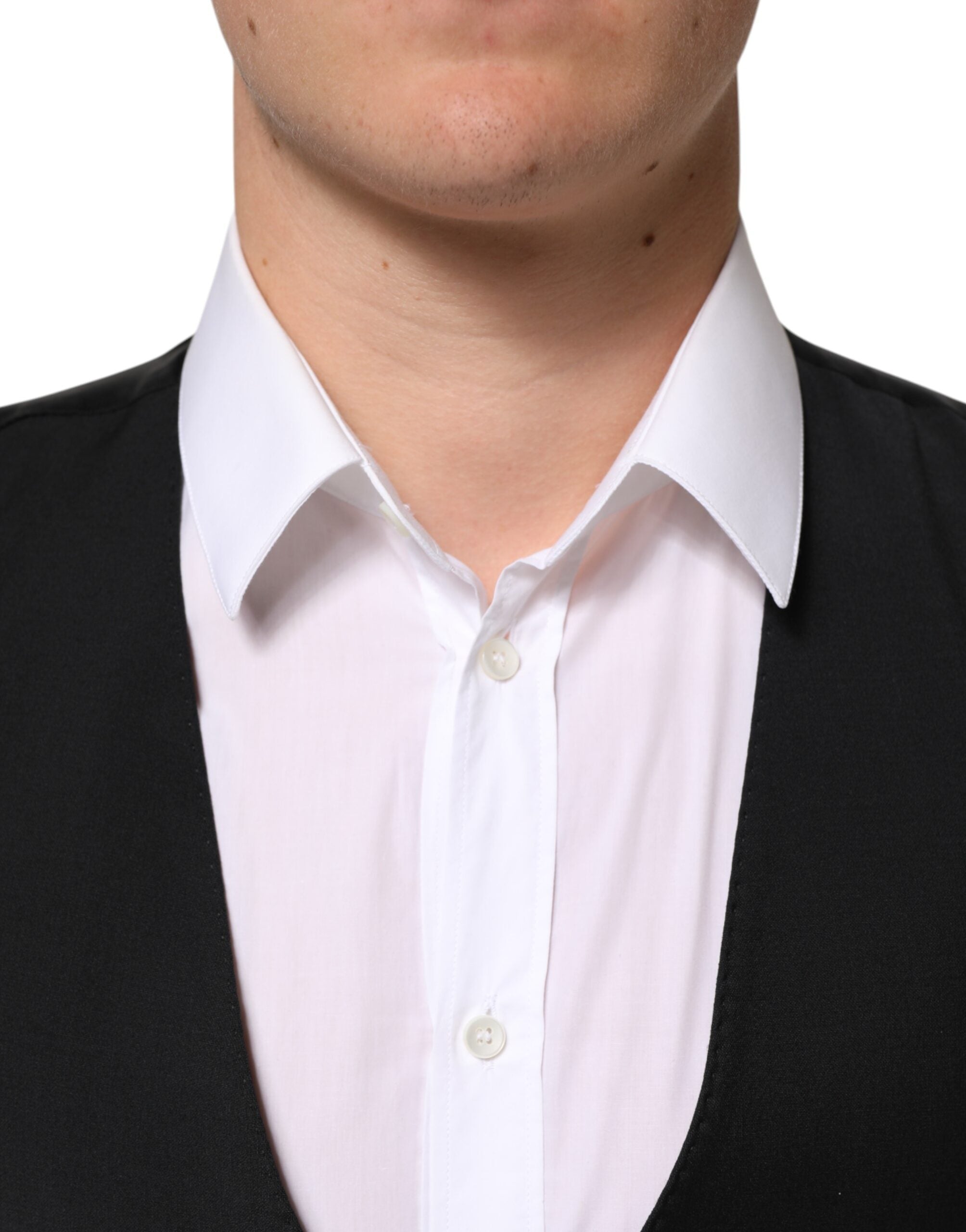 Dolce & Gabbana Black Wool Dress Formal Men Waistcoat Vest