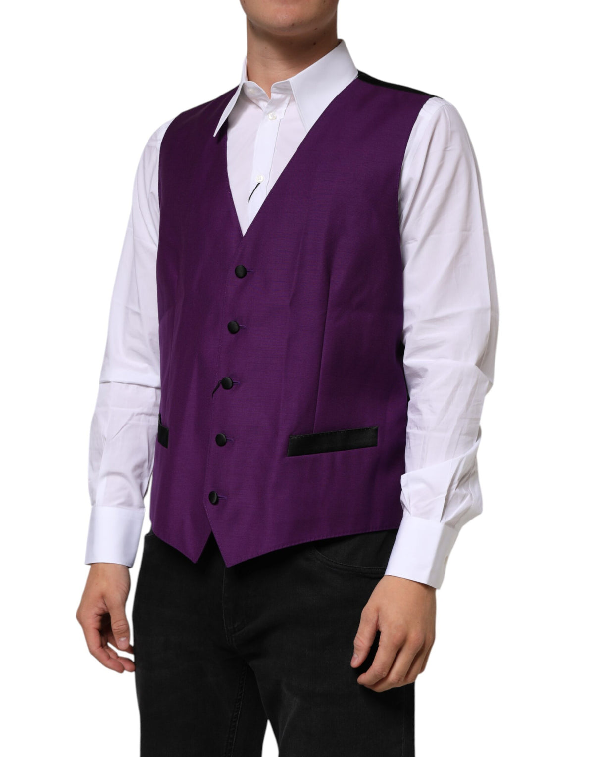 Elevate your formal wardrobe with the Dolce & Gabbana Purple Wool Dress Waistcoat Vest, a masterpiece of Italian craftsmanship, blending luxurious virgin wool and silk for timeless sophistication.