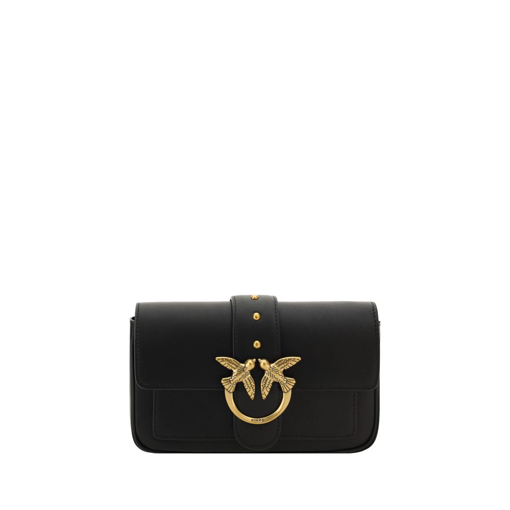 Elevate your elegance with the PINKO Black Calf Leather Bos Taurus Shoulder Bag, a timeless masterpiece of luxury and sophistication, crafted for the discerning individual.