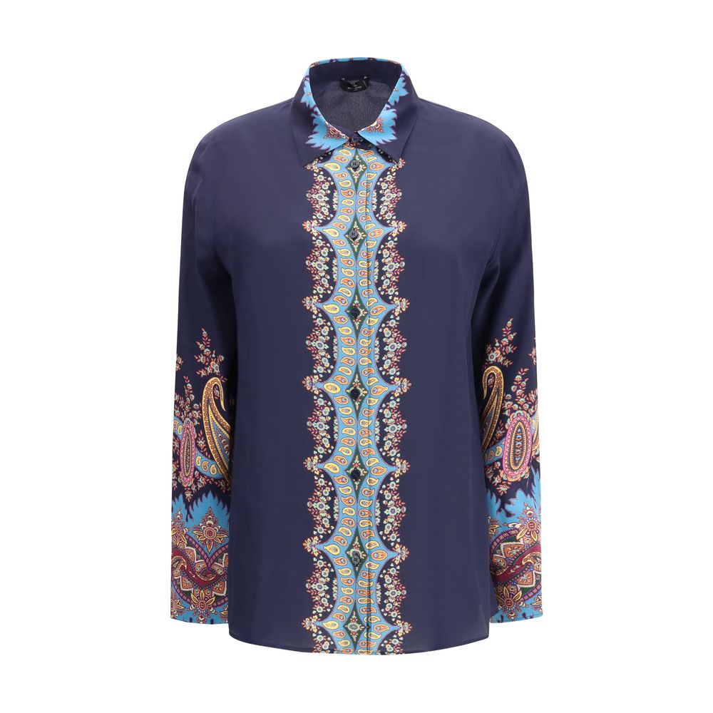 Etro multicolor silk pattern shirt front view