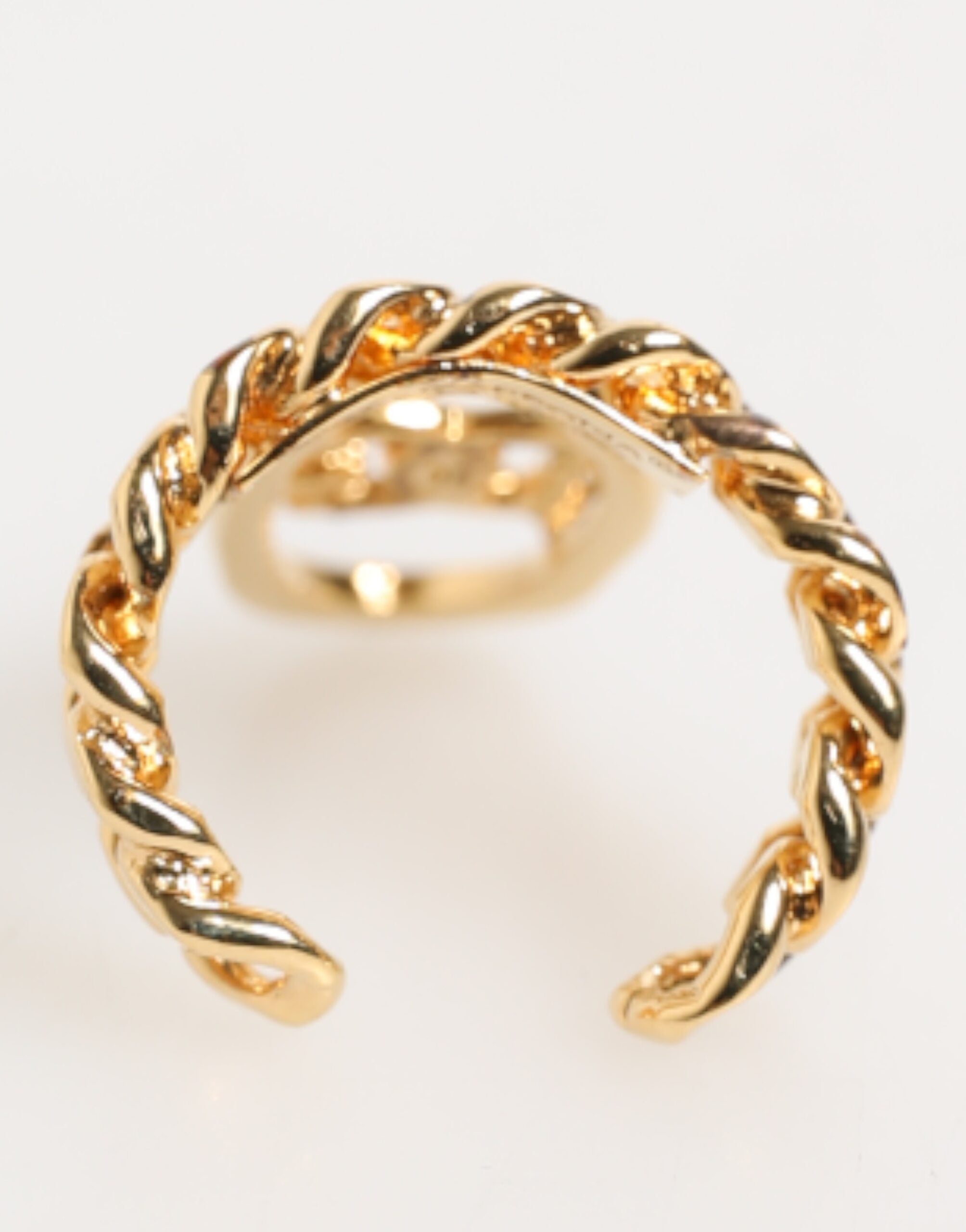 Dolce & Gabbana Gold Tone Brass Oval DG Logo Chain Adjustable Ring