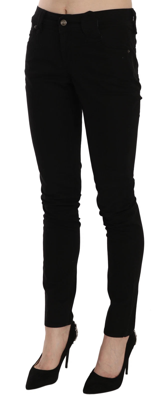 Elevate your wardrobe with John Galliano's Black Mid Waist Slim Fit Skinny Jeans, crafted in Italy for timeless elegance and unparalleled sophistication.