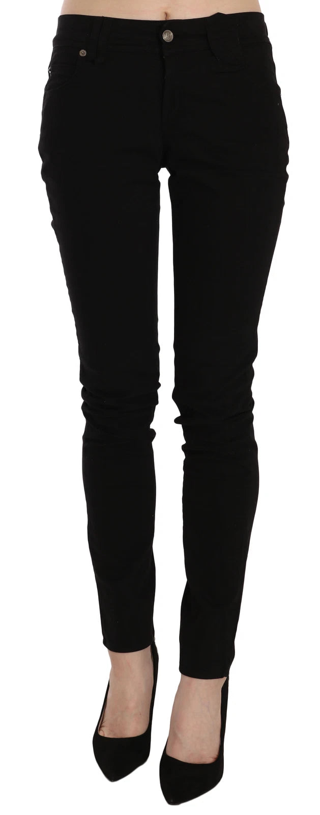 Elevate your wardrobe with John Galliano's Black Mid Waist Slim Fit Skinny Jeans, crafted in Italy for unparalleled elegance and a flawless silhouette.