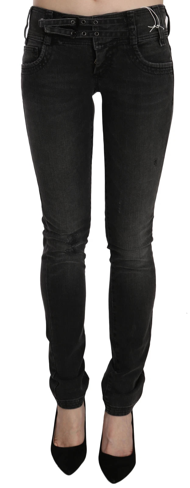 Experience the allure of John Galliano's Black Washed Low Waist Slim Fit Skinny Jeans, where exquisite craftsmanship meets timeless elegance, perfect for the discerning individual.