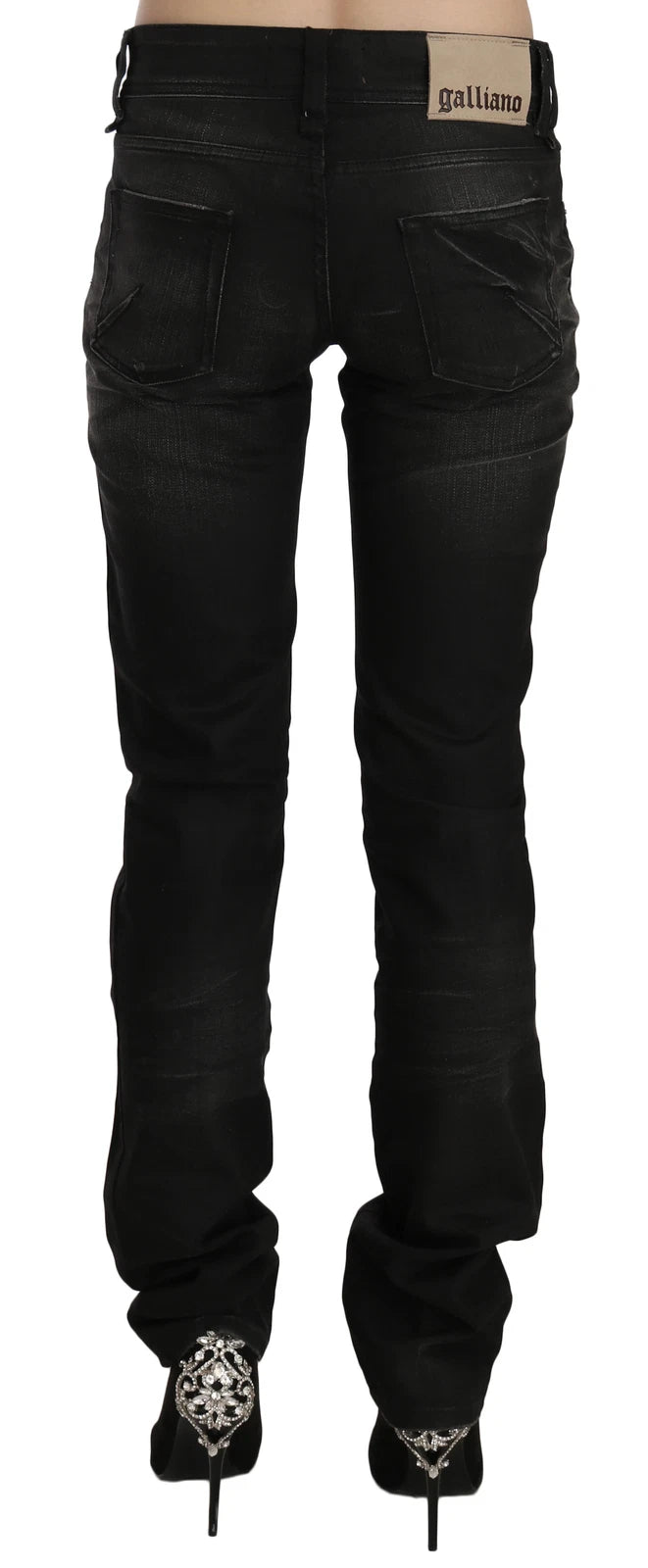 John Galliano Black Washed Mid Waist Regular Leg Skinny Denim Jeans