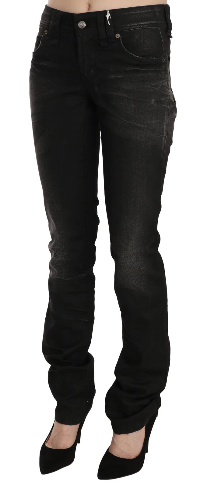 John Galliano Black Washed Mid Waist Regular Leg Skinny Denim Jeans