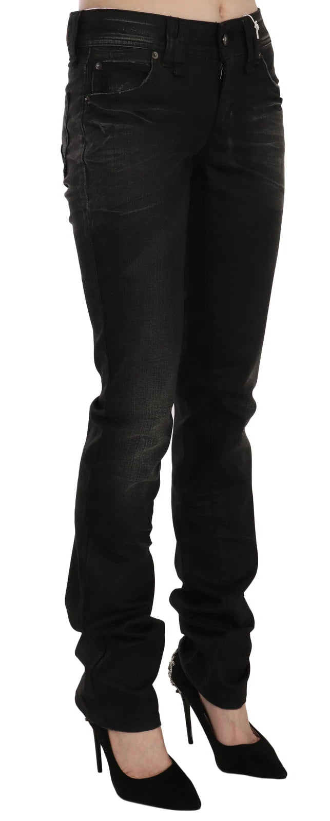 John Galliano Black Washed Mid Waist Regular Leg Skinny Denim Jeans