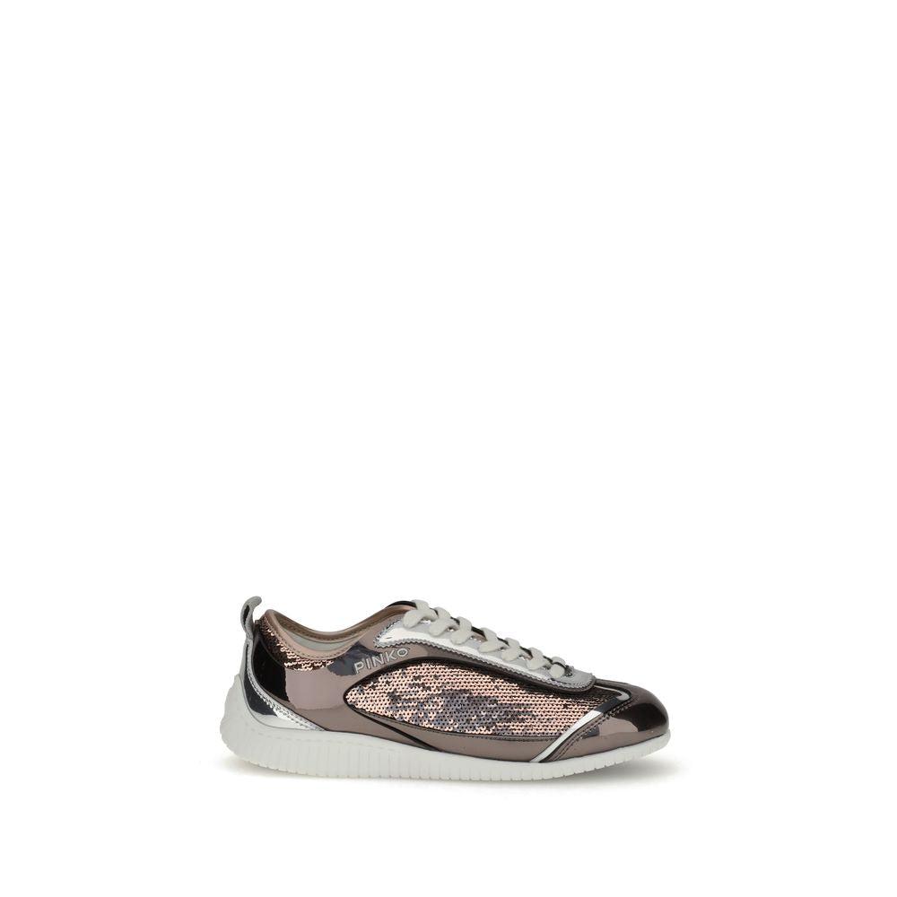 Elevate your style with PINKO’s Reby 10 Sneakers, crafted from exquisite sequined mirror fabric, embodying luxury and sophistication for the discerning individual.