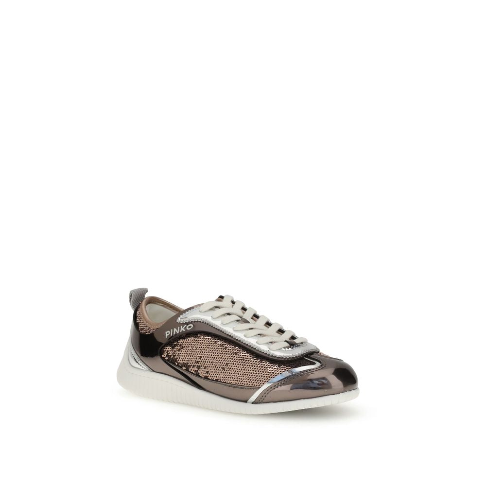 Elevate your style with PINKO's Reby 10 Sneakers, crafted from exquisite sequined mirror fabric, embodying luxury and sophistication for the discerning individual.