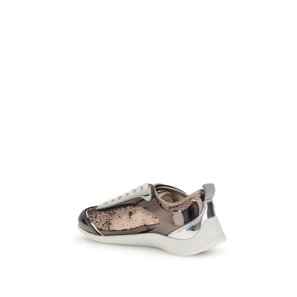 Elevate your style with PINKO's Reby 10 Sneakers, crafted from exquisite sequined mirror fabric, embodying luxury and sophistication for the discerning individual.