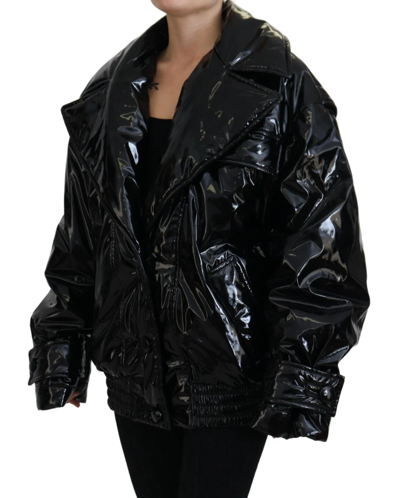 Dolce & Gabbana Polyester Black Shiny Blazer Women Jacket