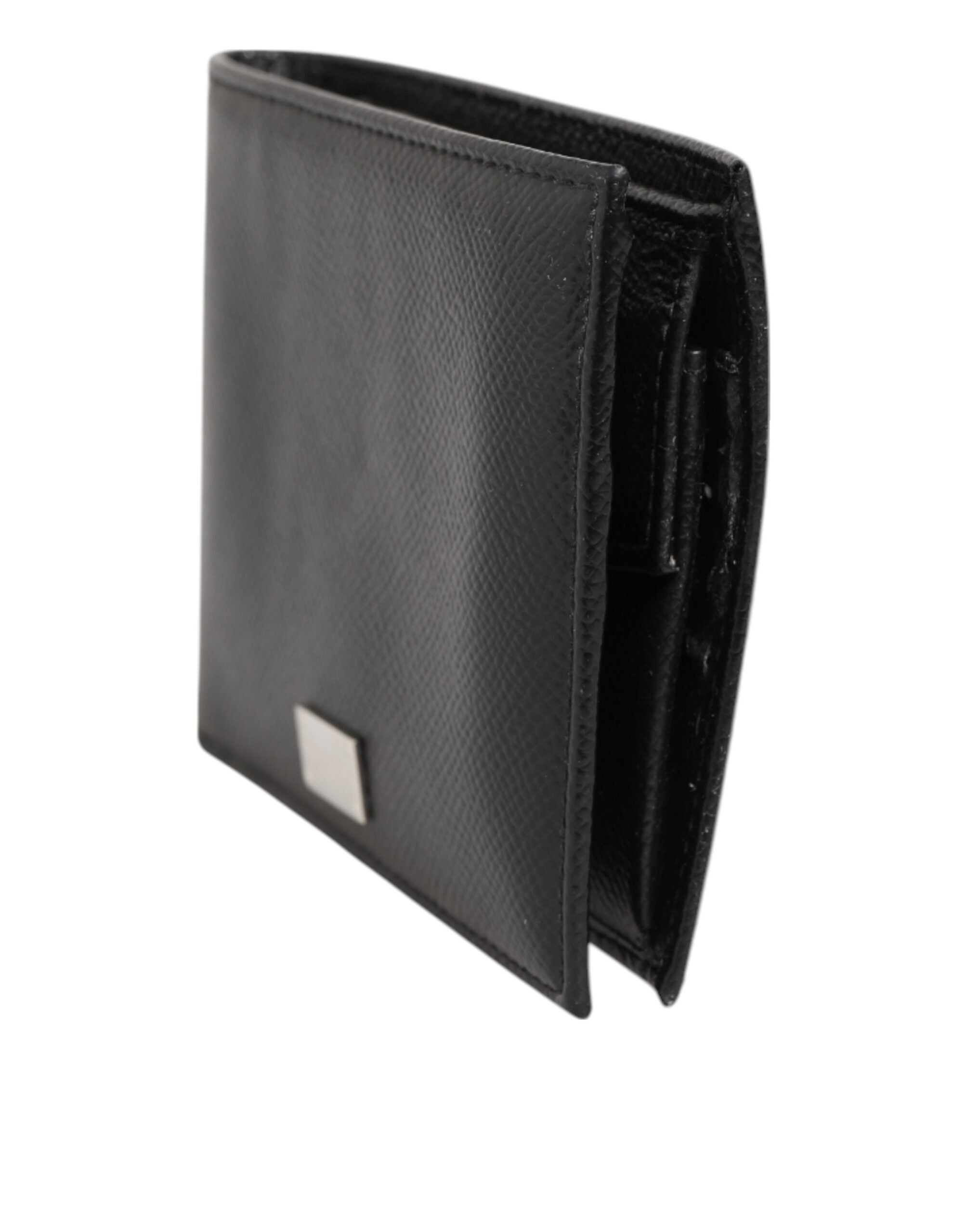 Dolce & Gabbana Black Leather Plaque Logo Bifold Men Card Holder Wallet