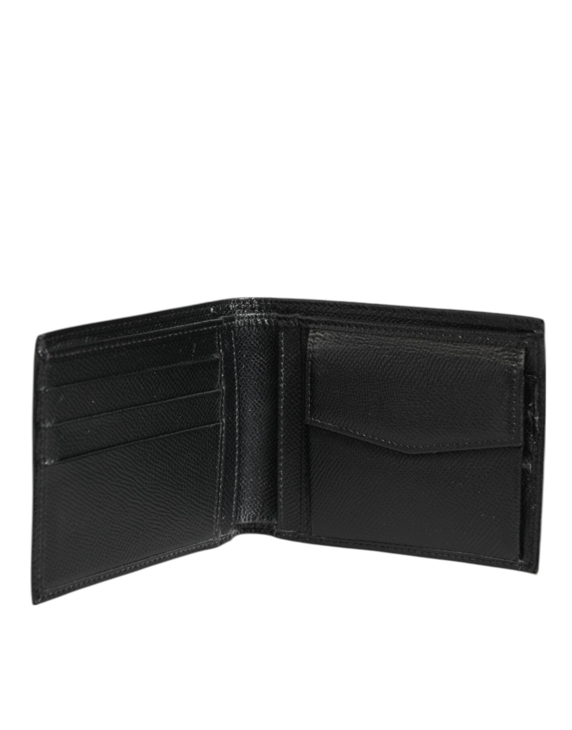 Dolce & Gabbana Black Leather Plaque Logo Bifold Men Card Holder Wallet