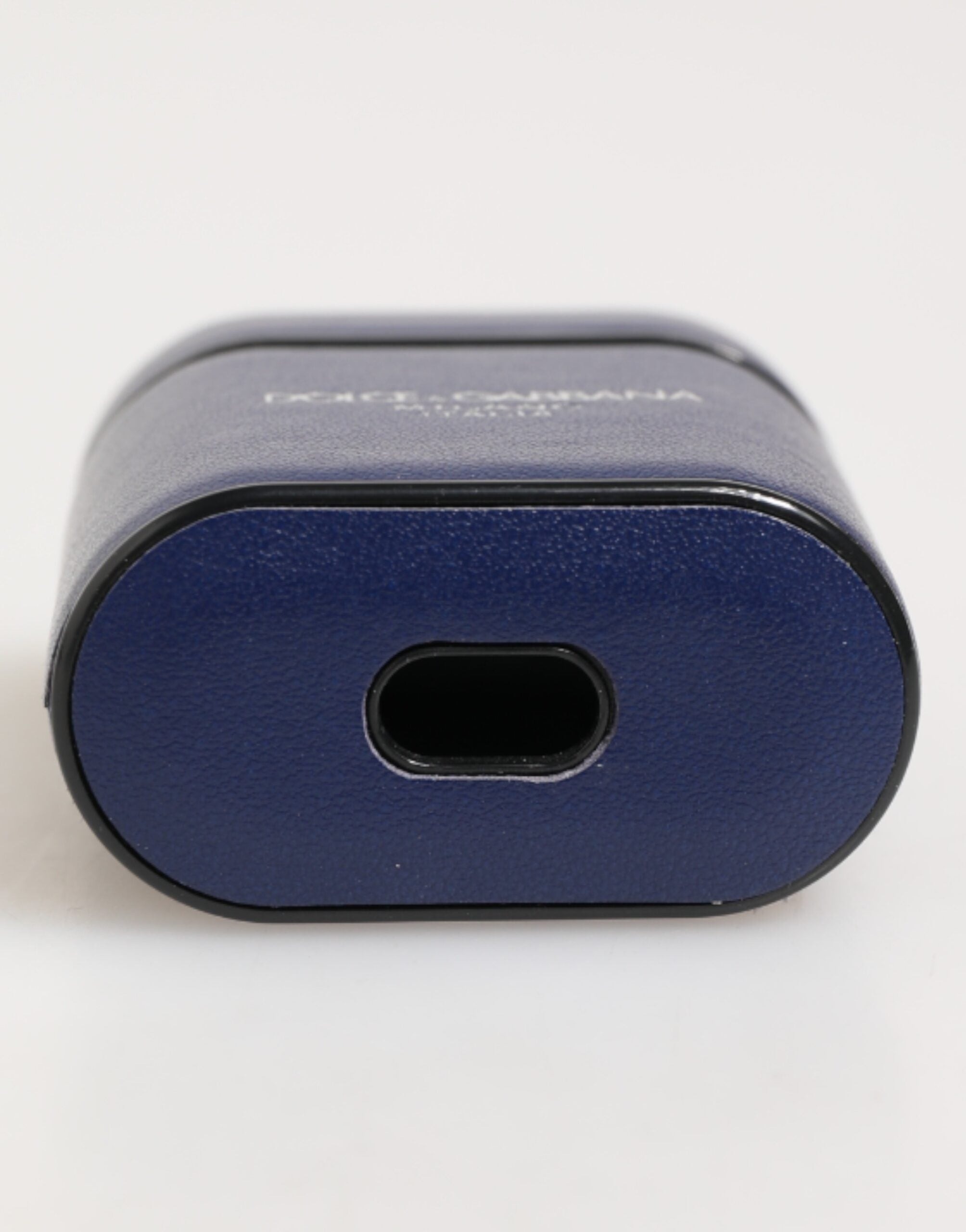 Elevate your style with the Dolce & Gabbana Blue Leather Logo Print Flip Holder AirPods Case, a luxurious blend of exquisite calfskin and iconic design, perfect for the discerning individual.