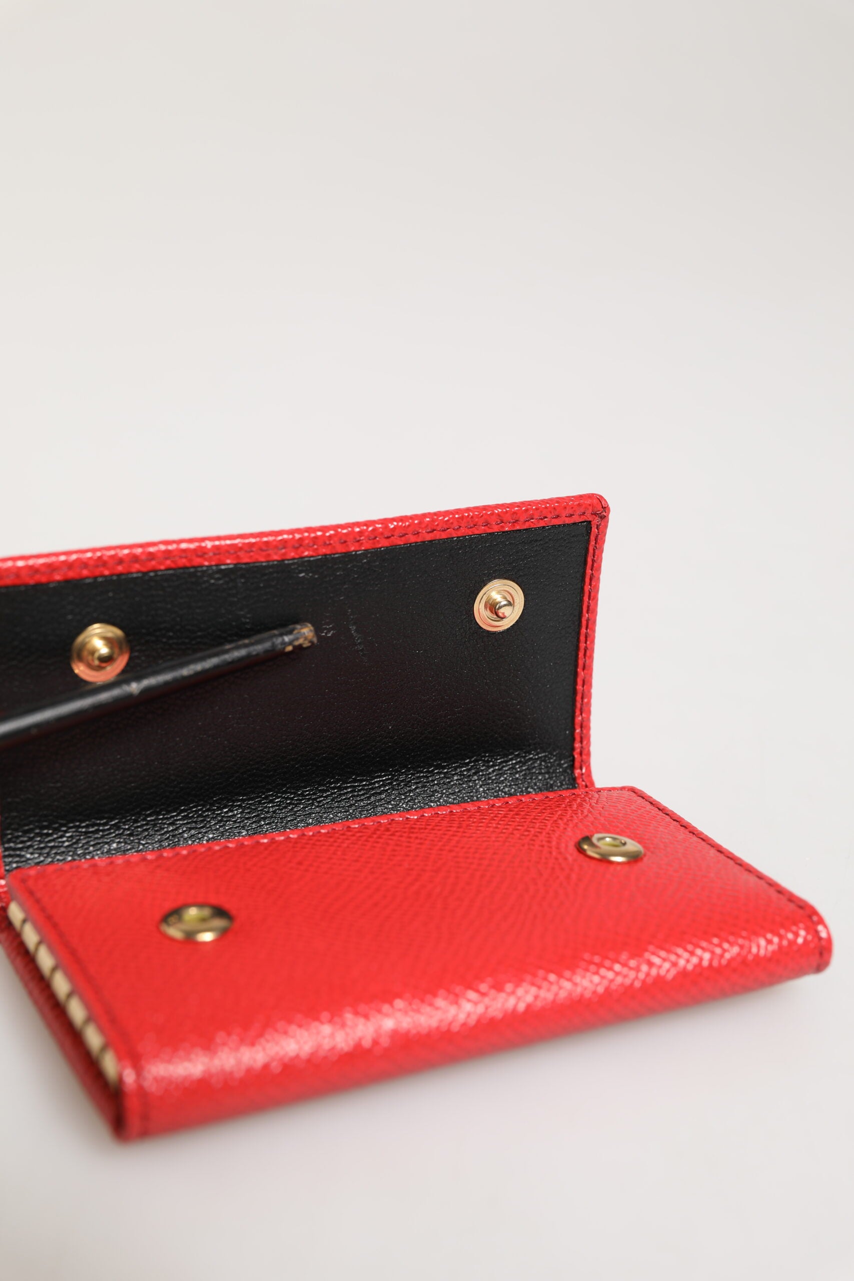 Dolce & Gabbana Red Leather Silver Metal Logo Plaque Trifold Key Holder