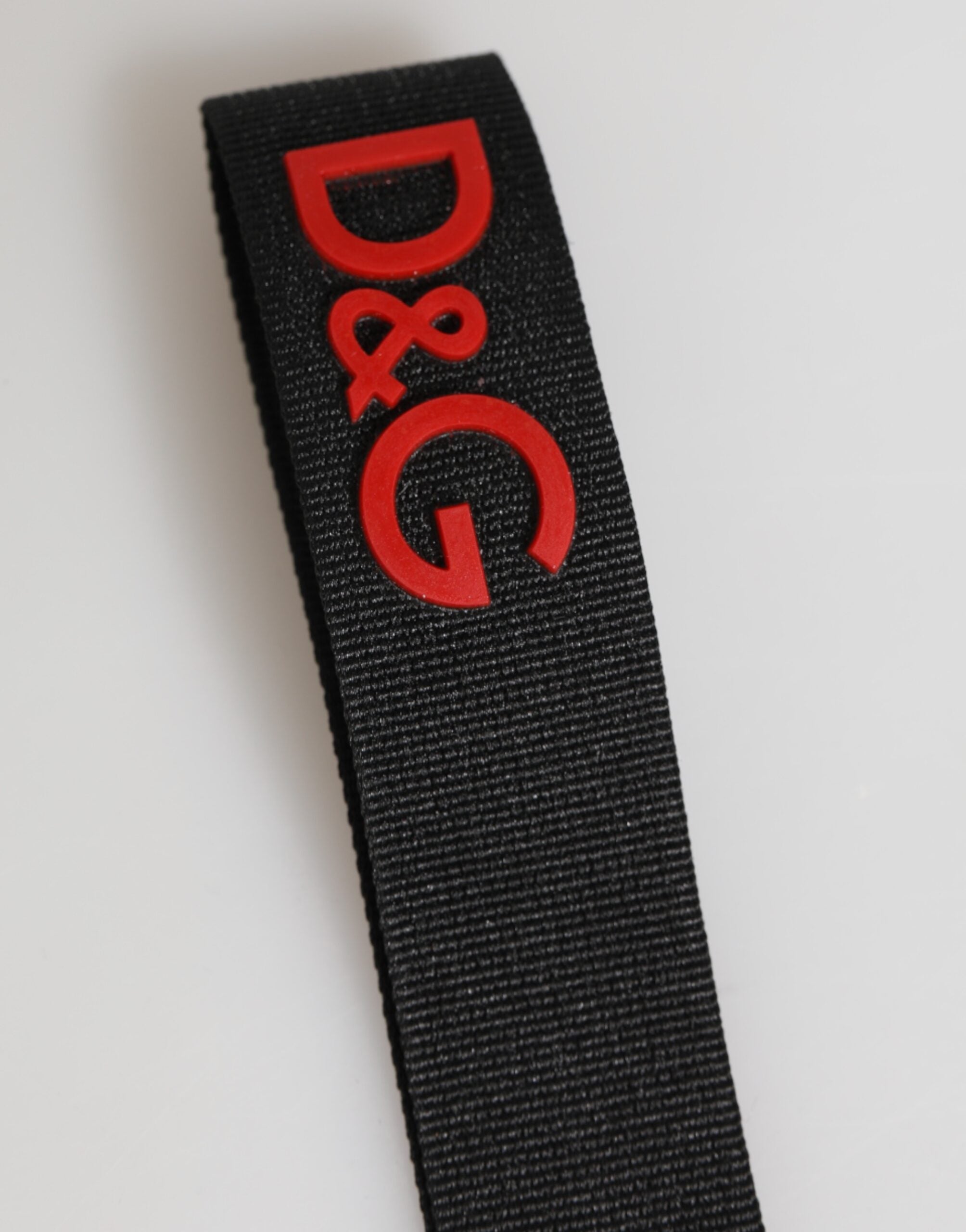 Dolce & Gabbana Black Red Logo Polyester Brass Holder Keychain Keyring