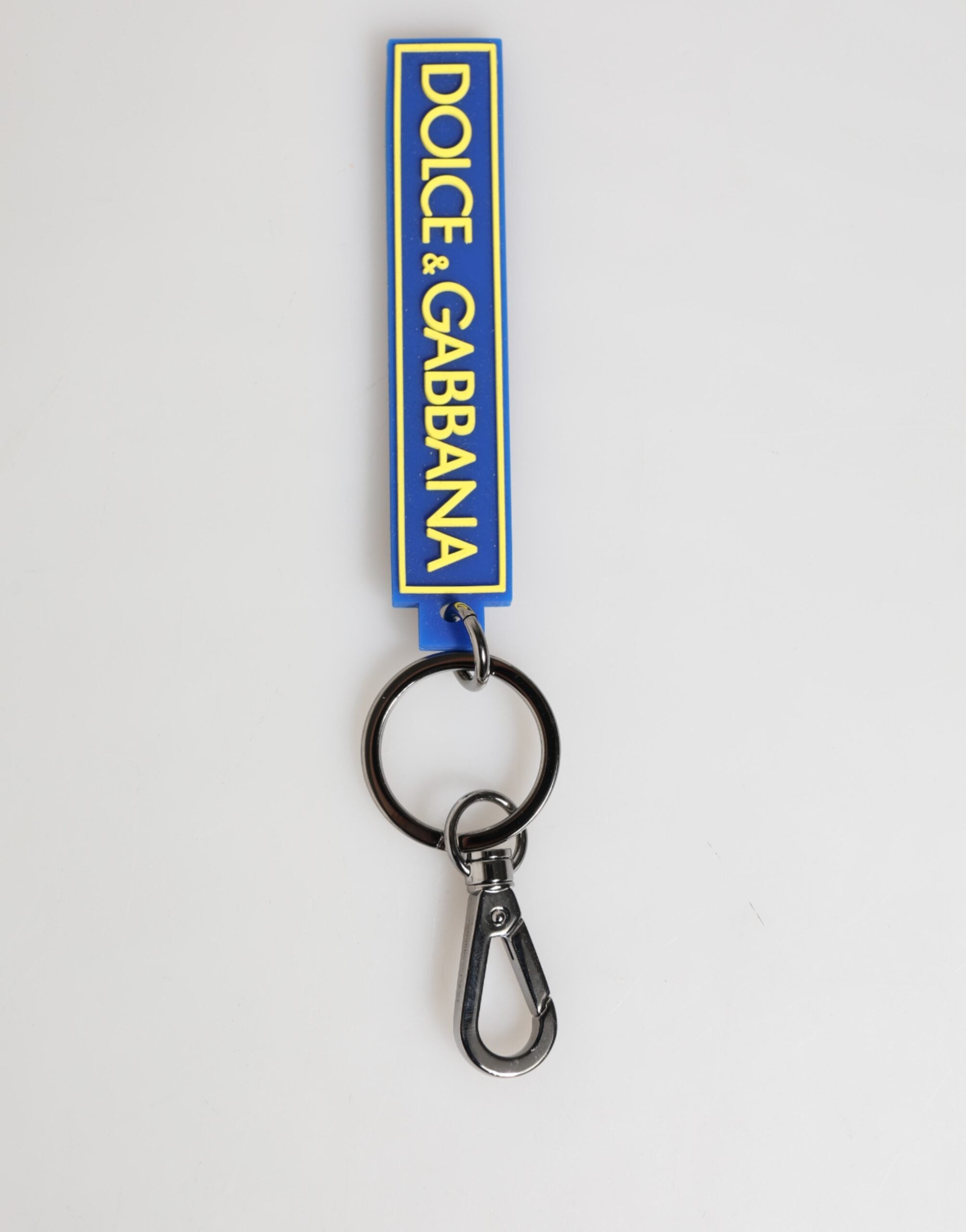 Dolce & Gabbana Blue Yellow DG Rubber Logo Silver Men's Holder Keyring