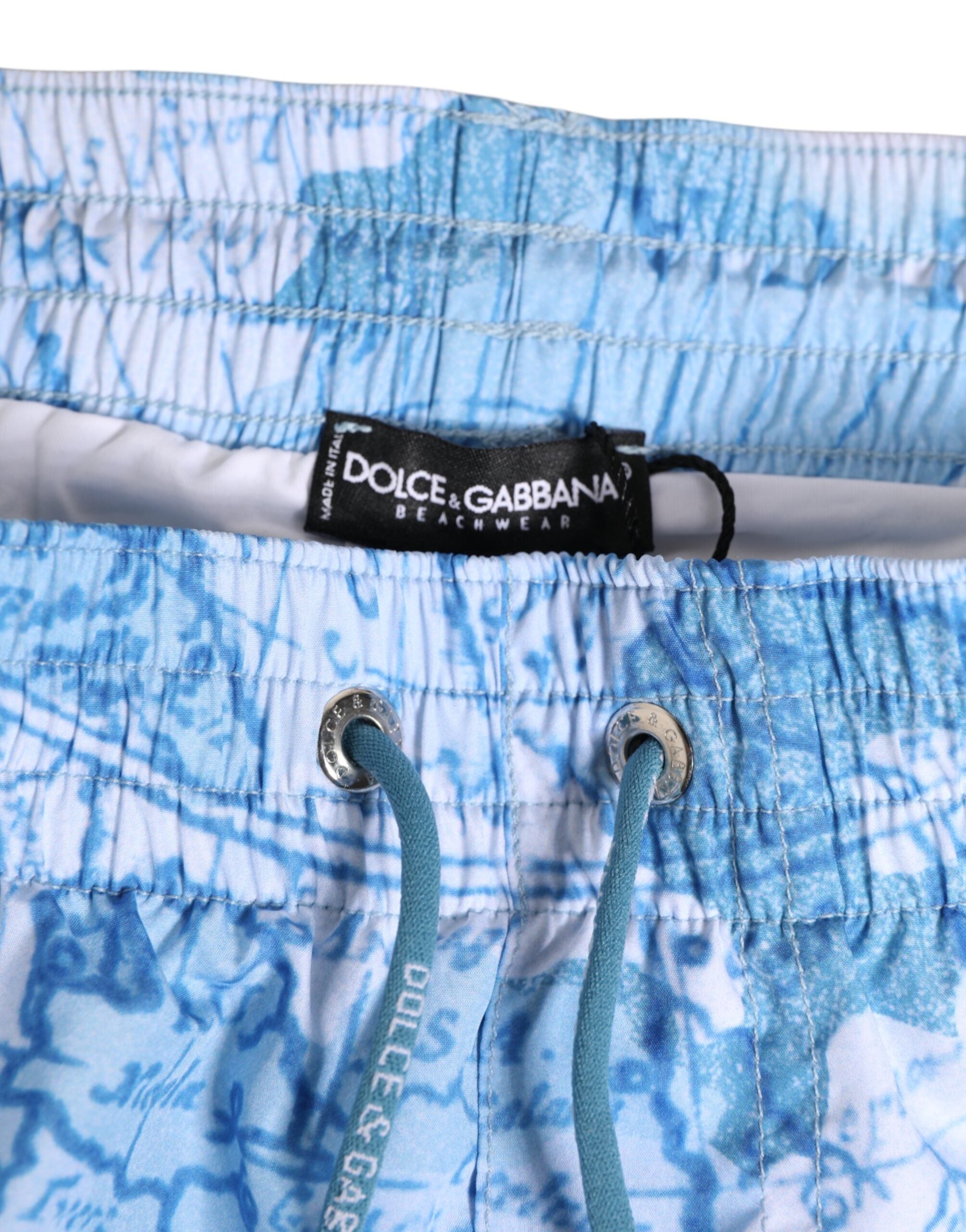 Dolce & Gabbana Blue World Map Polyester Elastic Waistband Swimwear