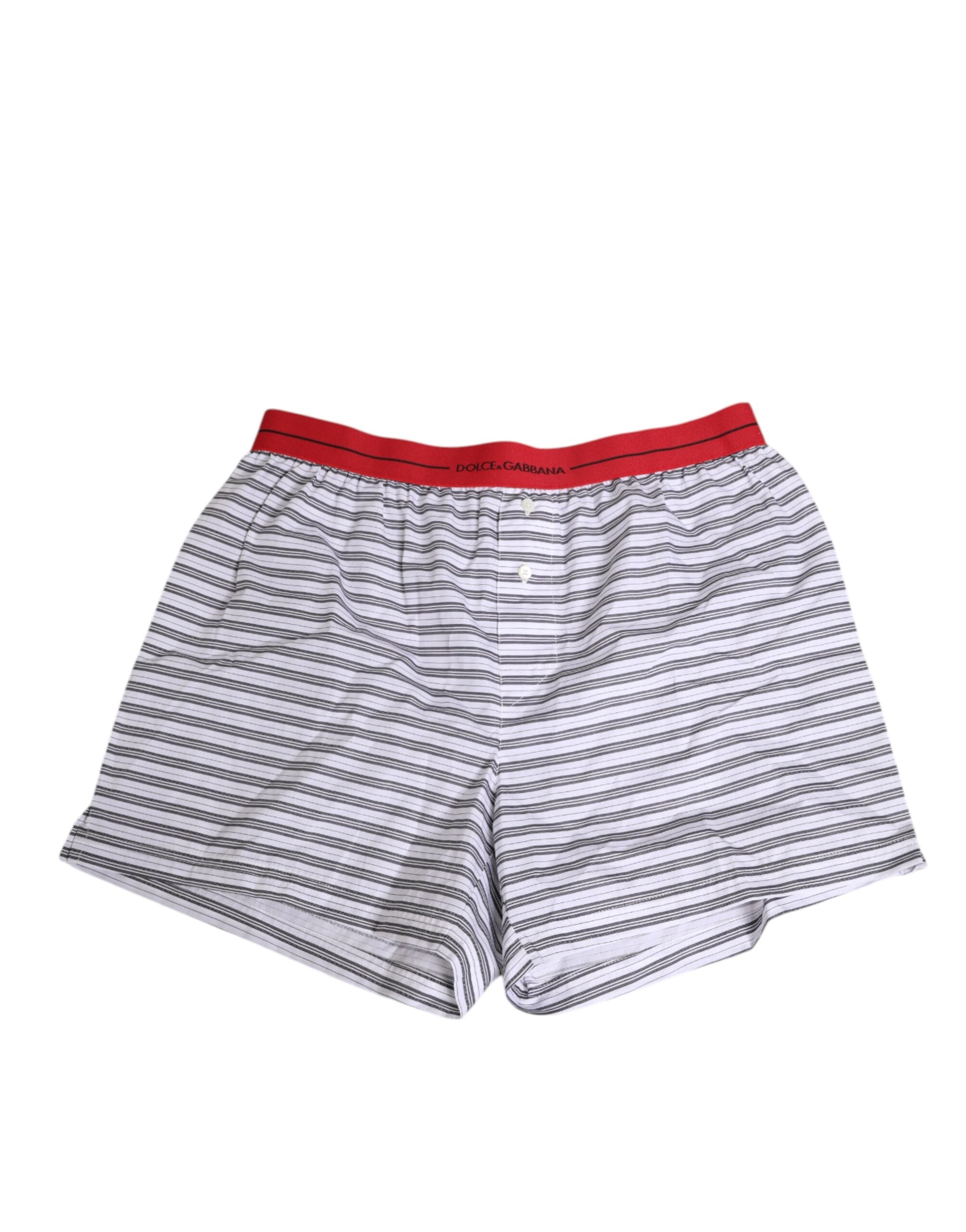 Dolce & Gabbana White Striped Cotton Swimwear Shorts, Luxury Elegance