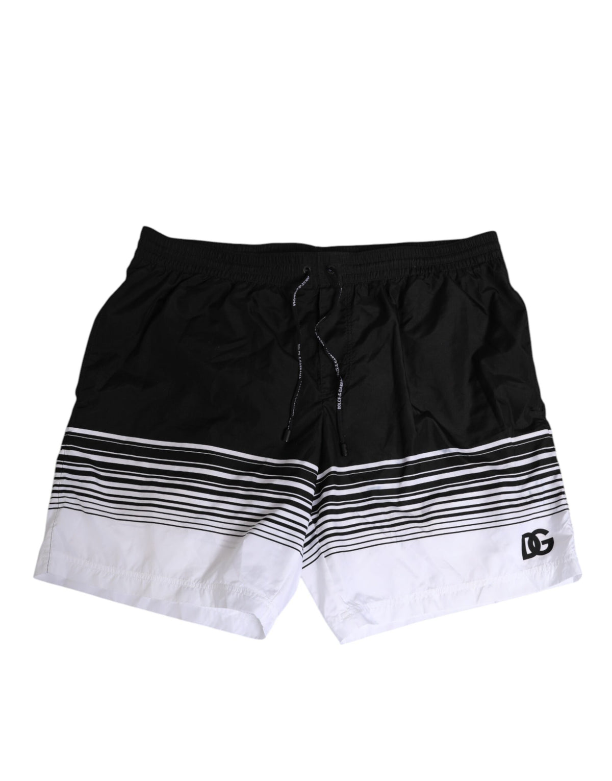 Elevate your beachwear collection with Dolce & Gabbana's Black White Striped DG Logo Swimwear, crafted from luxurious polyester for timeless elegance and comfort.