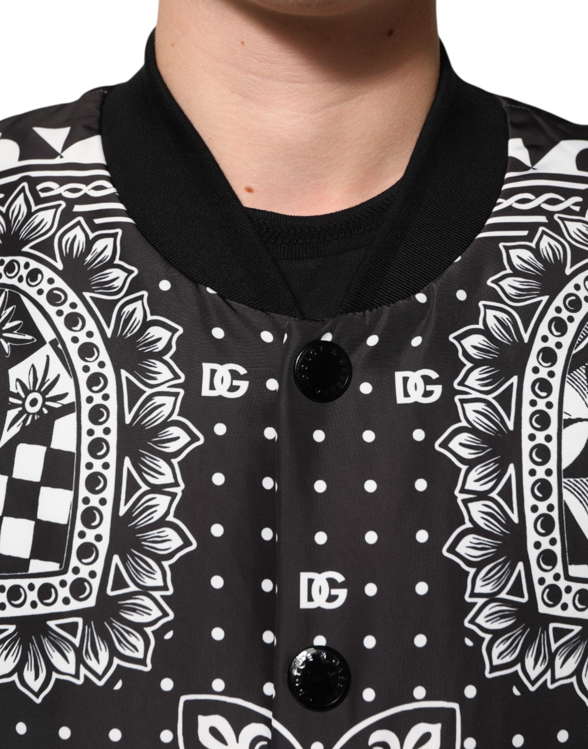 Dolce & Gabbana Black White Bandana Print Bomber Jacket