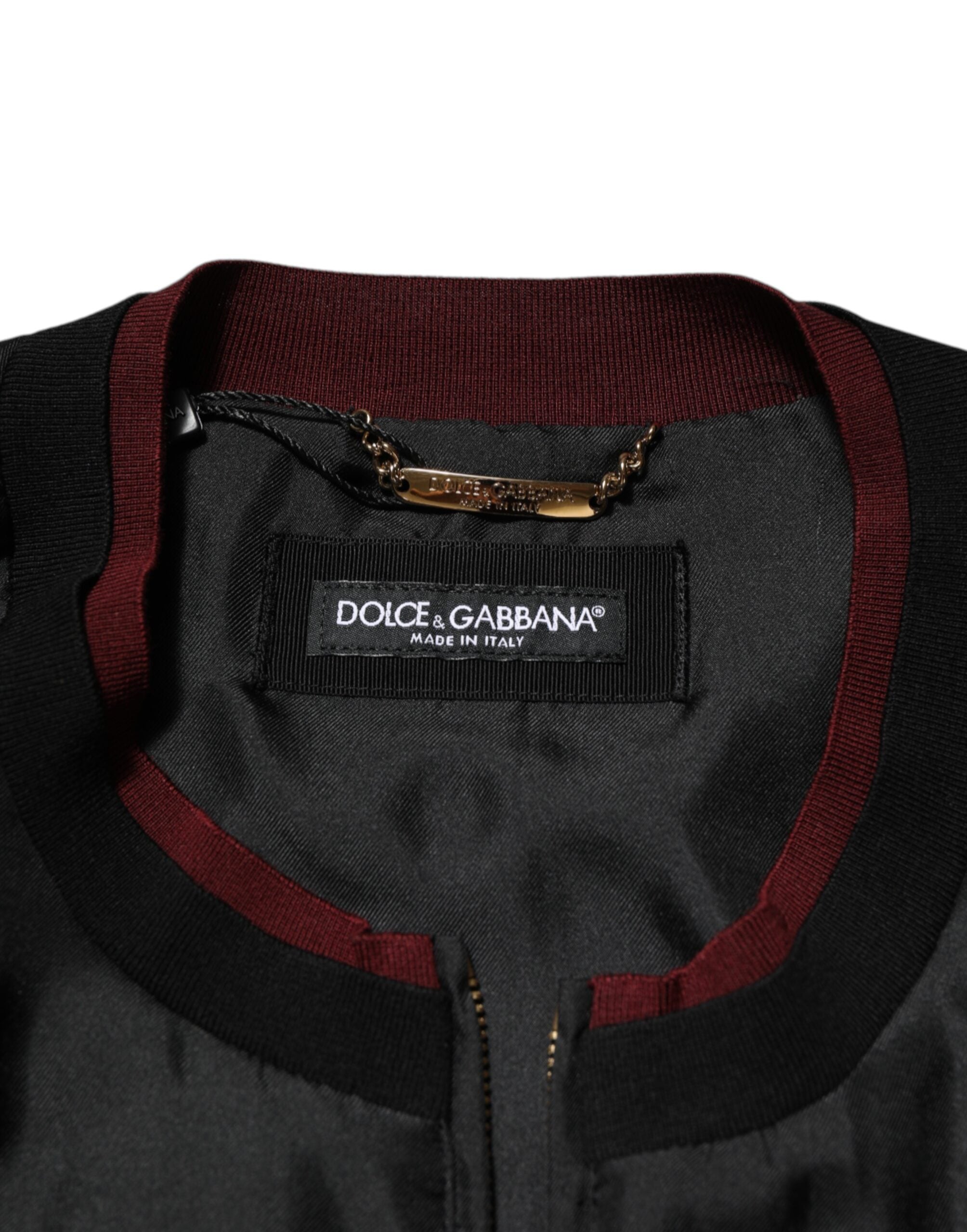 Dolce & Gabbana Black Red Floral Silk Bomber Blouson Jacket