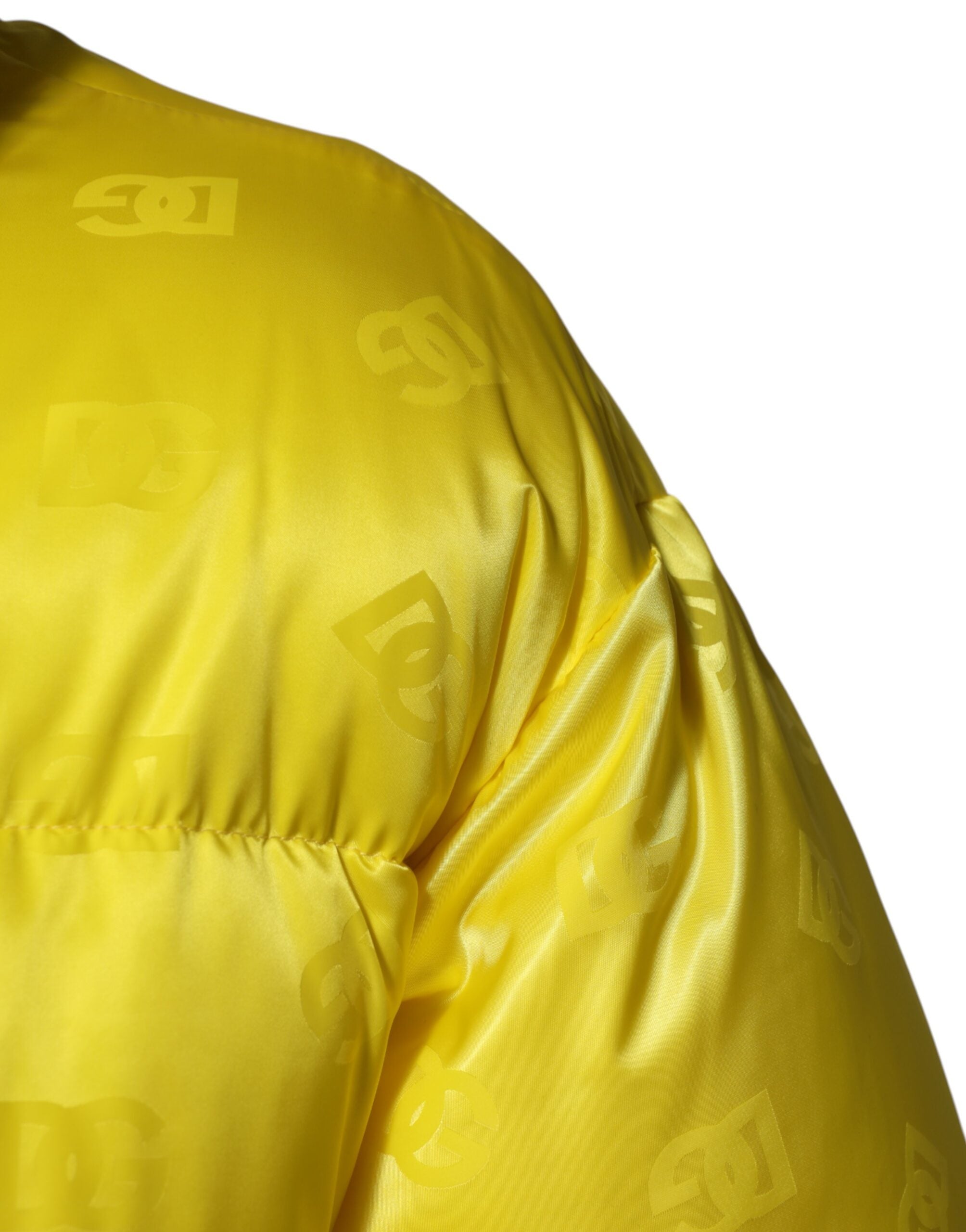 Dolce & Gabbana Yellow Nylon Logo Puffer Bomber Men Jacket