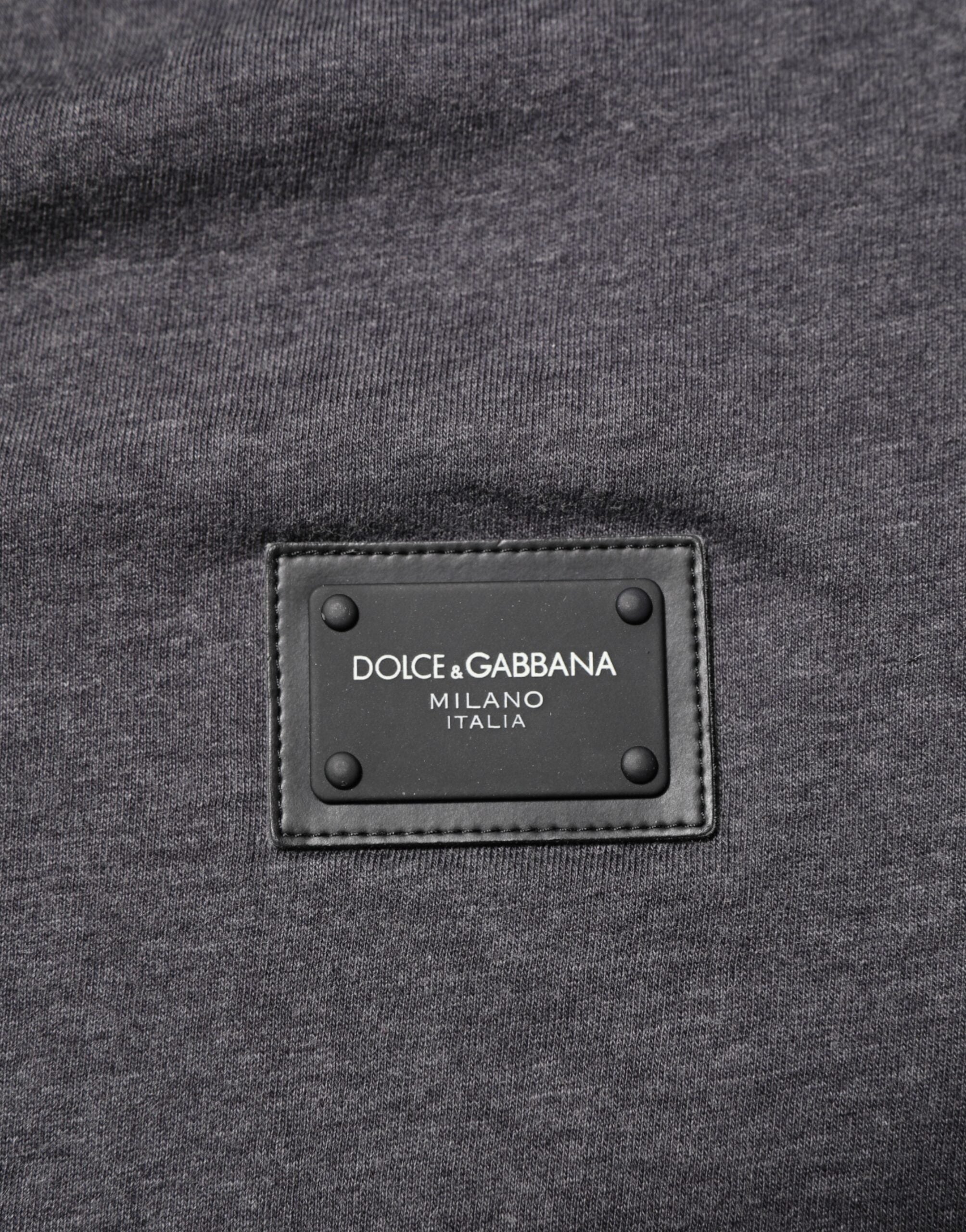 Dolce & Gabbana Grey Cotton V-Neck Logo Plaque Melange T-Shirt
