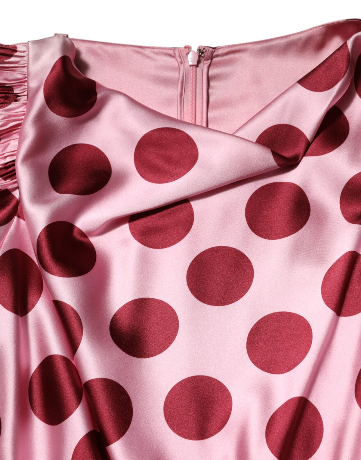 Indulge in the exquisite Dolce & Gabbana Pink Red Polka Dot Silk Satin Maxi Gown, a timeless piece that embodies luxury and elegance for unforgettable moments.