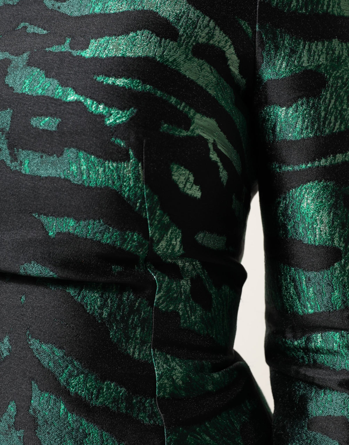 Experience the allure of Dolce & Gabbana's Black Green Metallic Jacquard Mini Long Dress, a testament to exquisite craftsmanship and timeless elegance, perfect for the discerning individual.