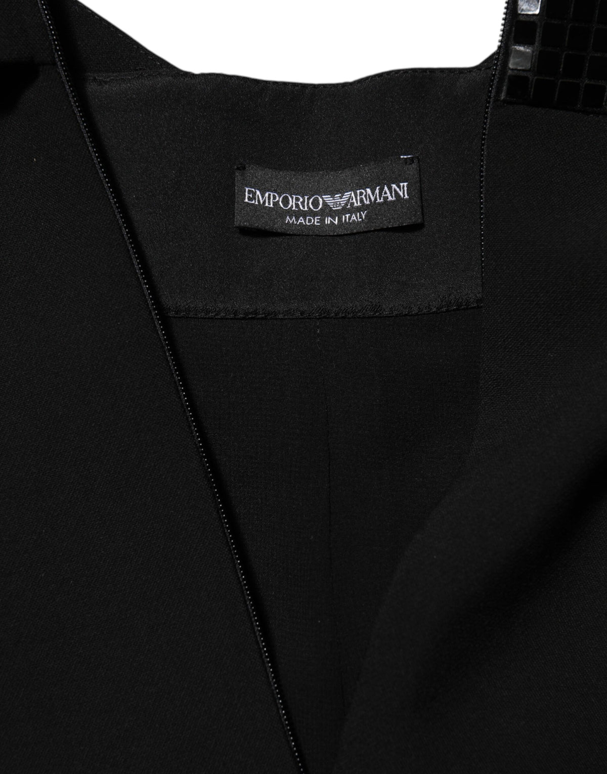 Indulge in the Emporio Armani Black Sheer Sleeve Belted V-Neck Mini Dress, a masterpiece of luxurious craftsmanship, designed to elevate your elegance for any occasion.