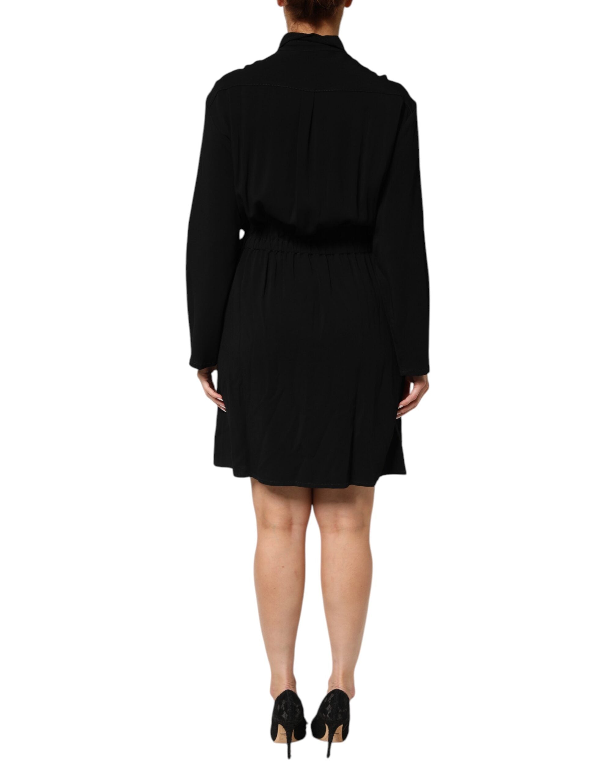 Emporio Armani Black Viscose Blend Shirt Style Belted Dress